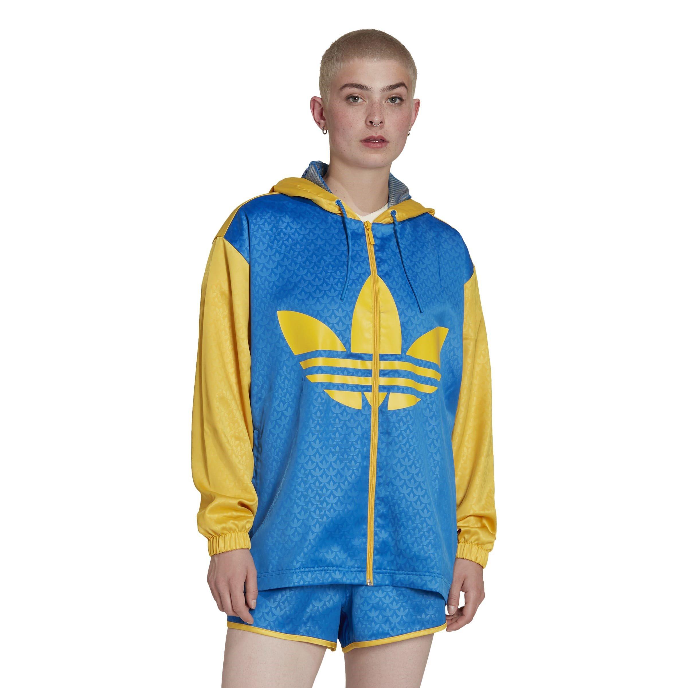 Blu - adidas Originals - 70s Colourblock Hooded Long Sleeve Full Zip Windbreaker - 2