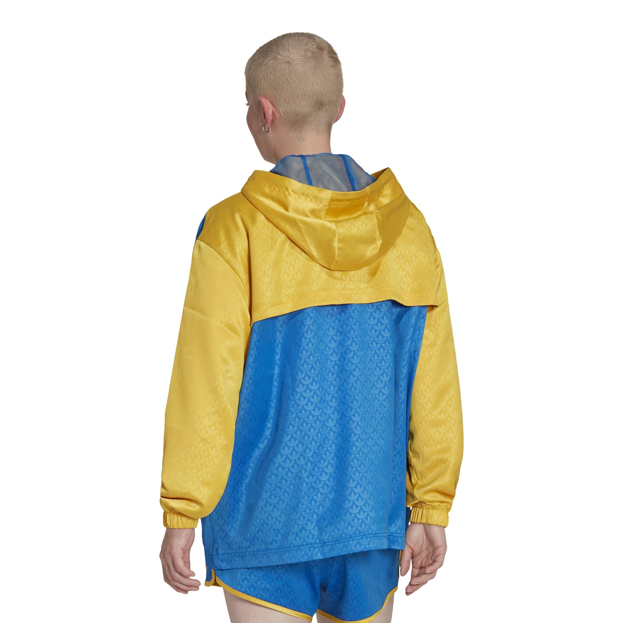 Blu - adidas Originals - 70s Colourblock Hooded Long Sleeve Full Zip Windbreaker - 3