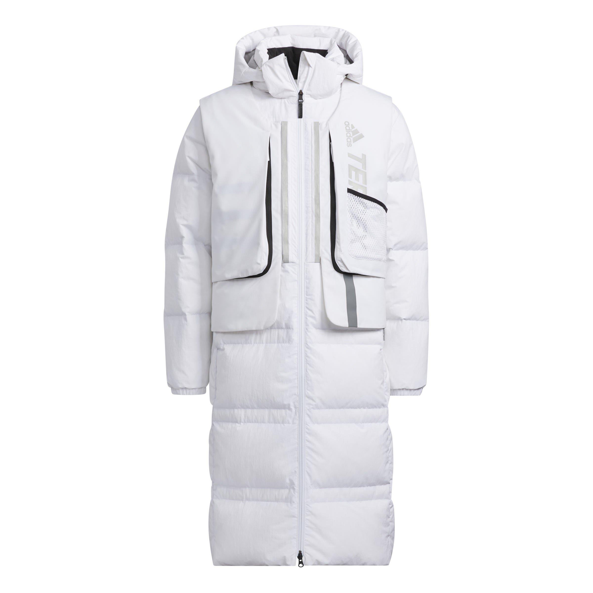 White - adidas - Men's Long Goose Down Detachable Hood Down Jacket - 1