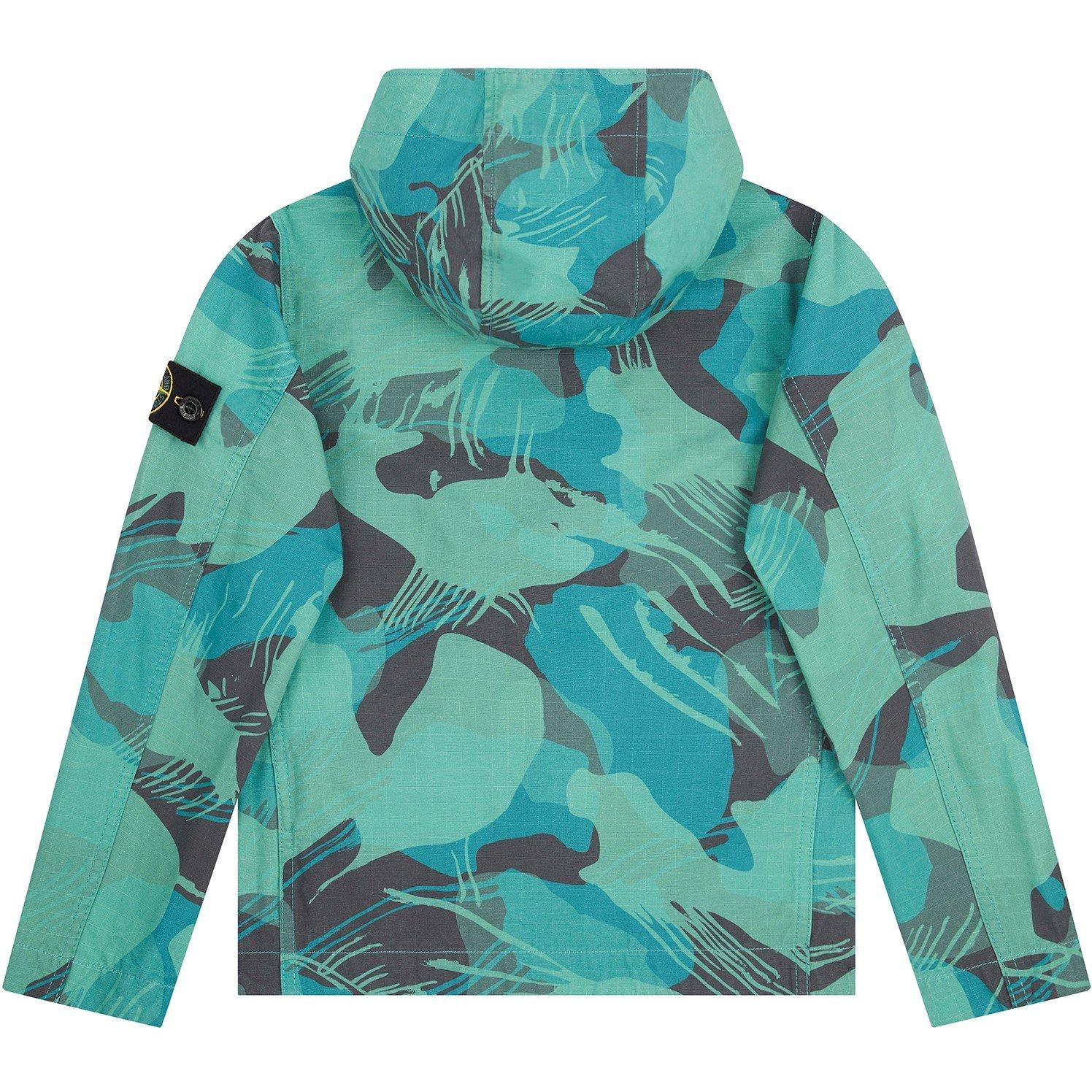 Emerald V0056 - Stone Island - Kids' Camo Cotton Hooded Zip Short Puffer Jacket - 2