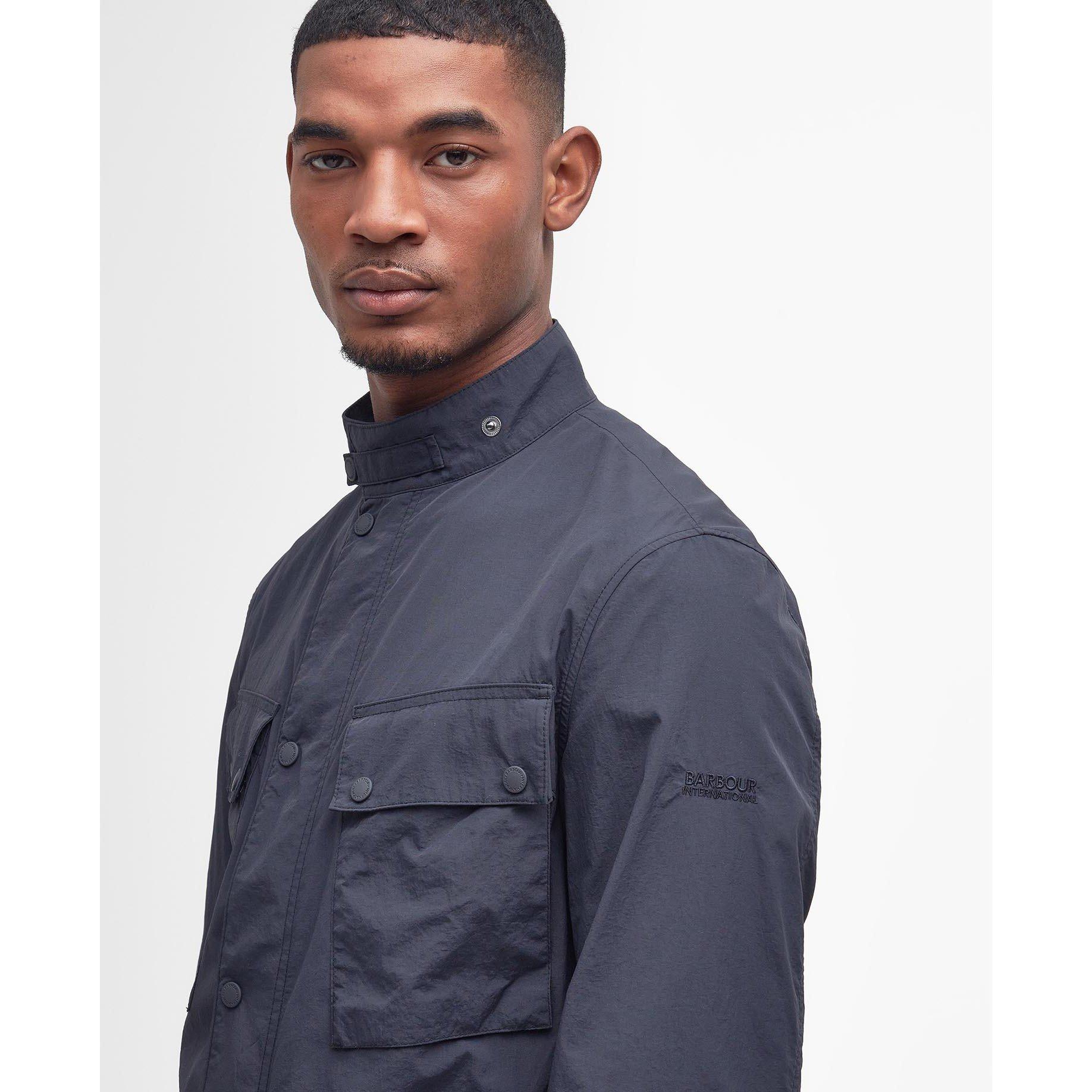 Navy NY91 - Barbour International - Men's Hayledon Biker Waxed Waterproof Rain Anorak - 4