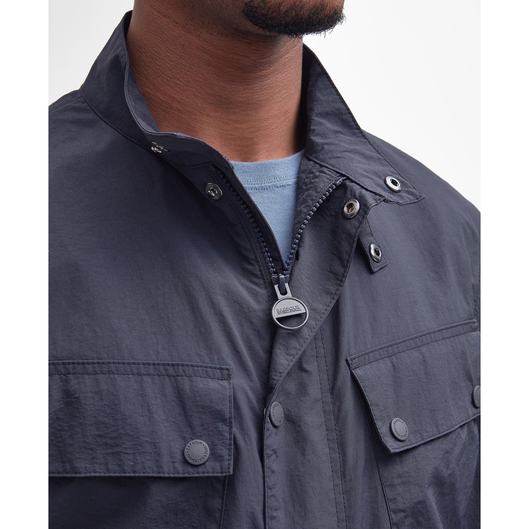 Navy NY91 - Barbour International - Men's Hayledon Biker Waxed Waterproof Rain Anorak - 8