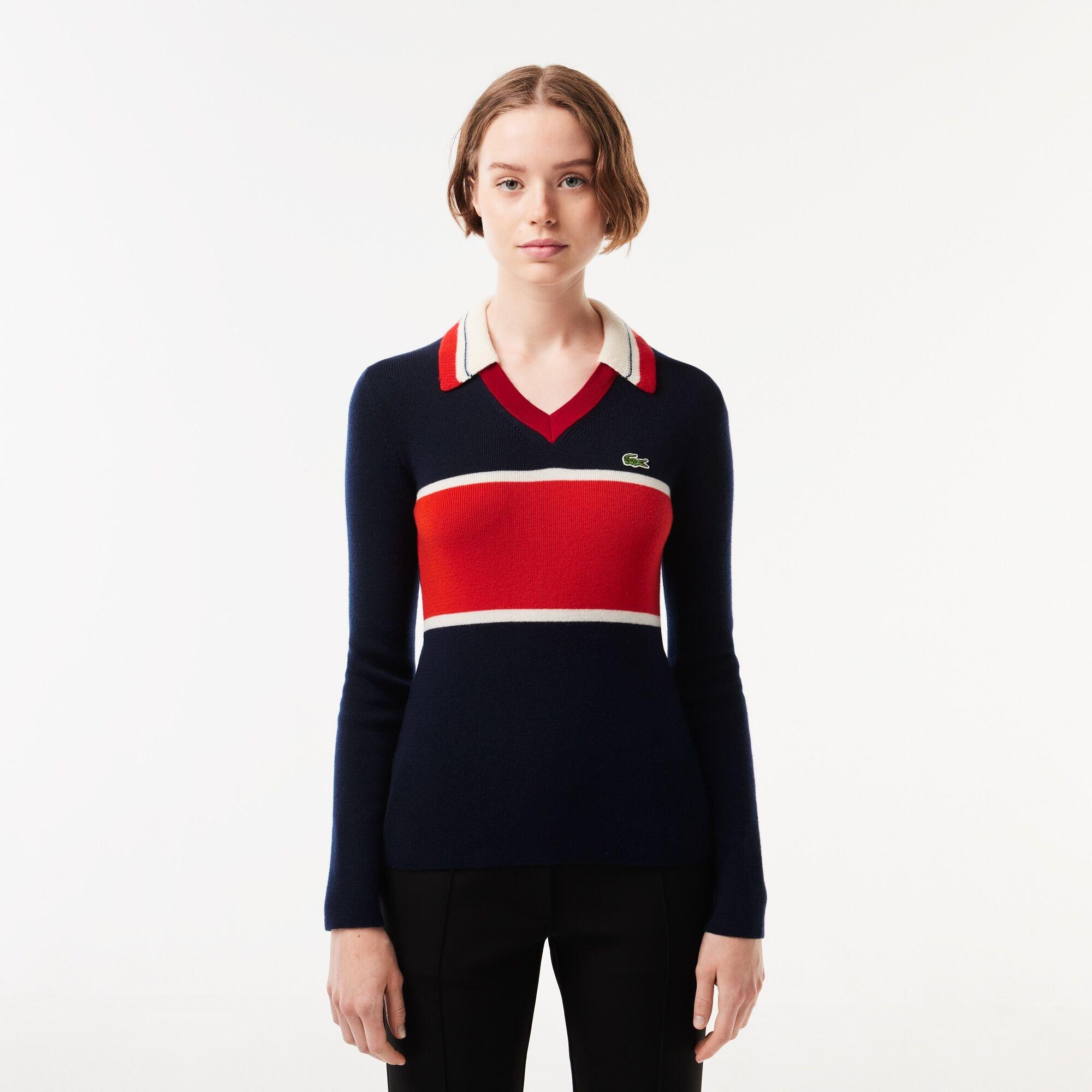 Blue/Sunrise - Lacoste - Women's Long-Sleeve Contrast T-Shirt - 1