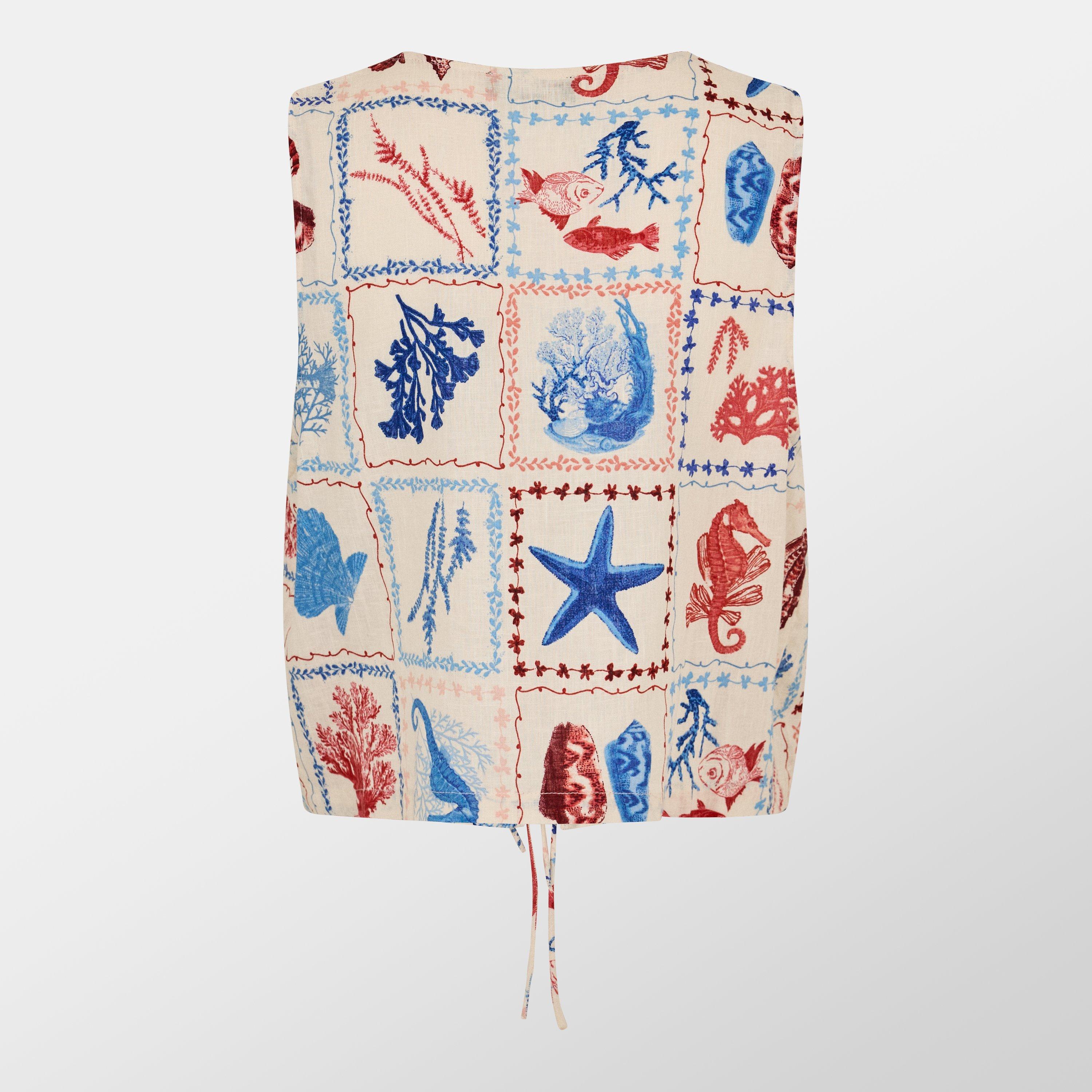 Ariel - Nobodys Child - Cream Linen-blend Shell Print Tie Front Top - 2