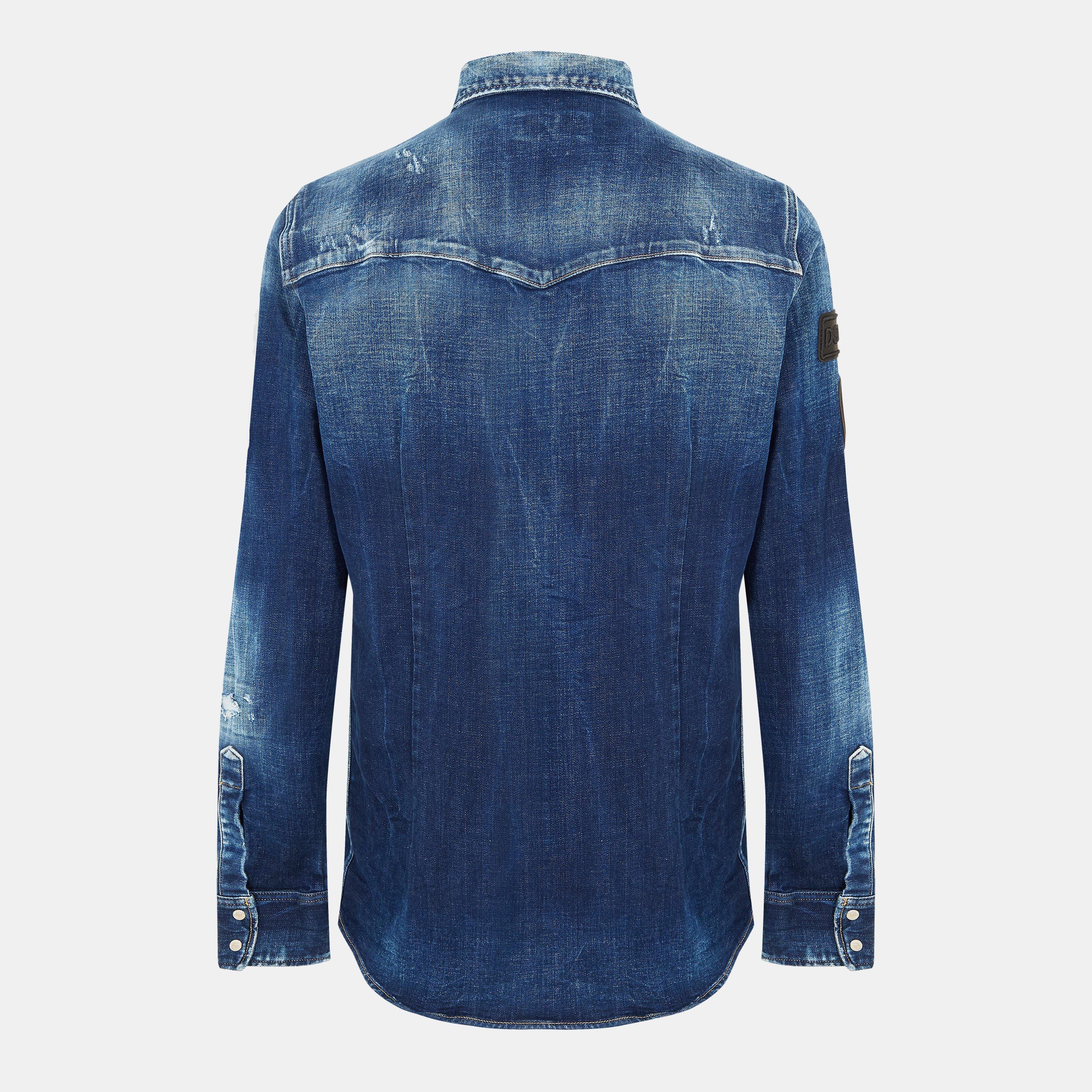 Navy Blue - DSquared2 - Men's Long Sleeve Denim Shirt - 2