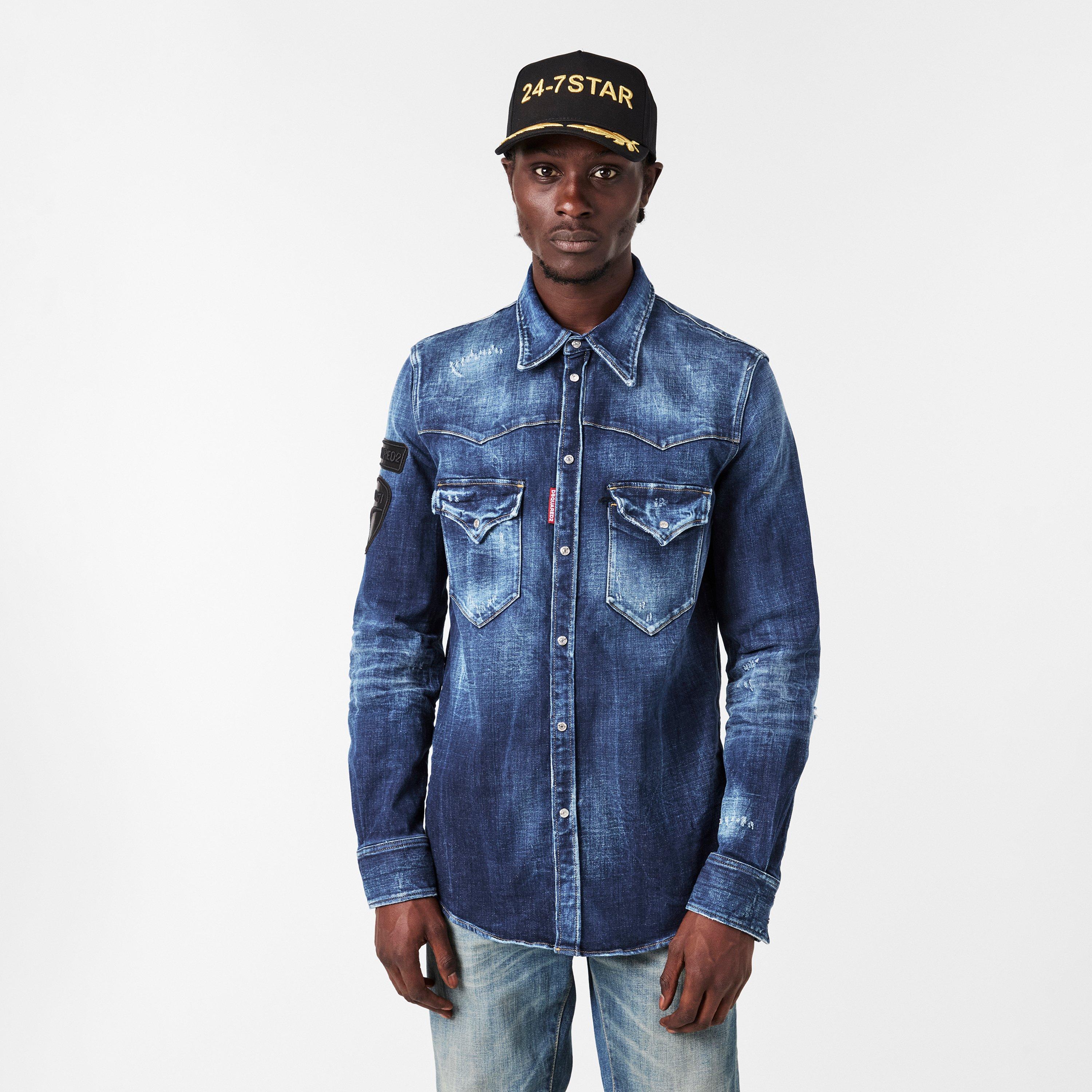 Navy Blue - DSquared2 - Men's Long Sleeve Denim Shirt - 3