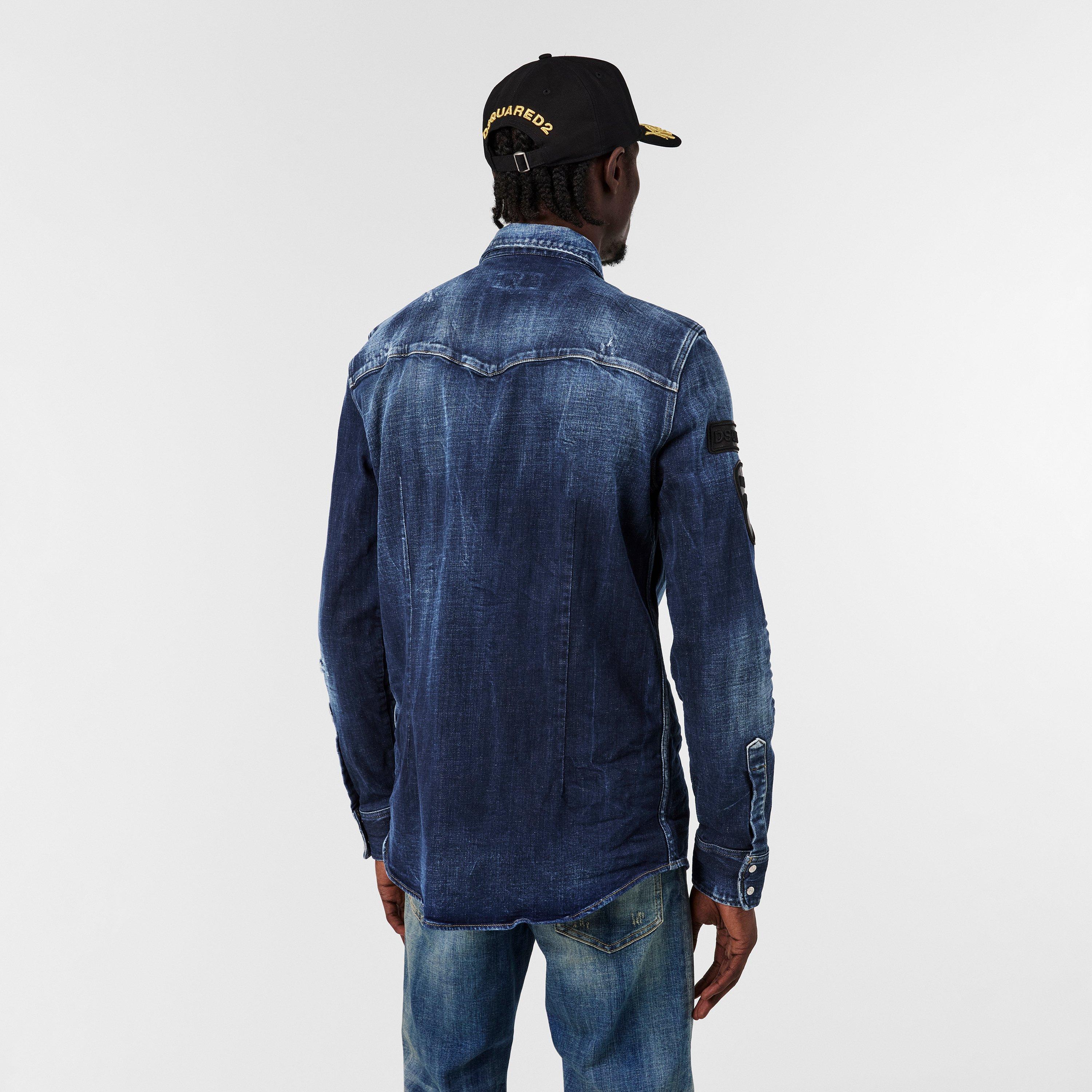 Navy Blue - DSquared2 - Men's Long Sleeve Denim Shirt - 4