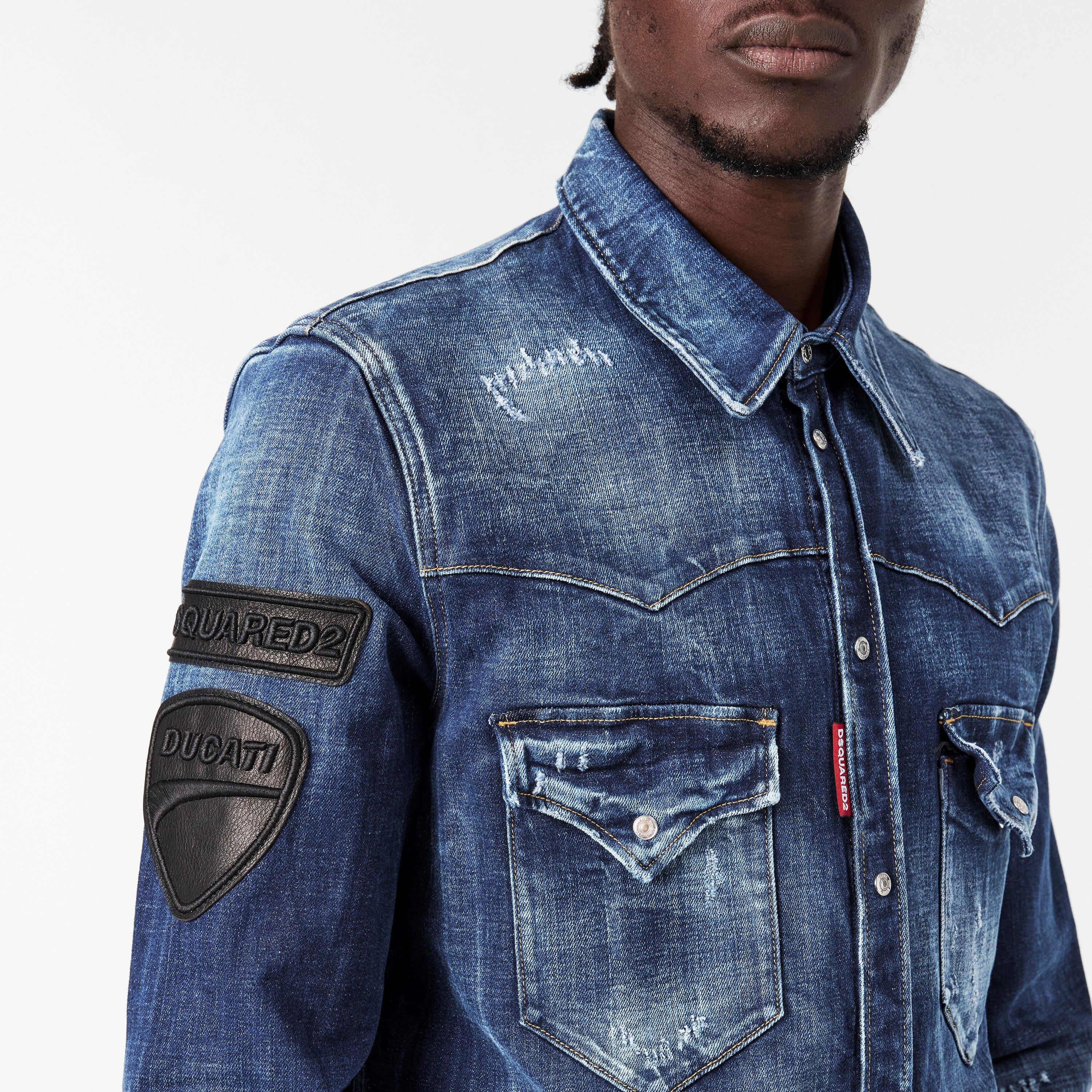 Navy Blue - DSquared2 - Men's Long Sleeve Denim Shirt - 5