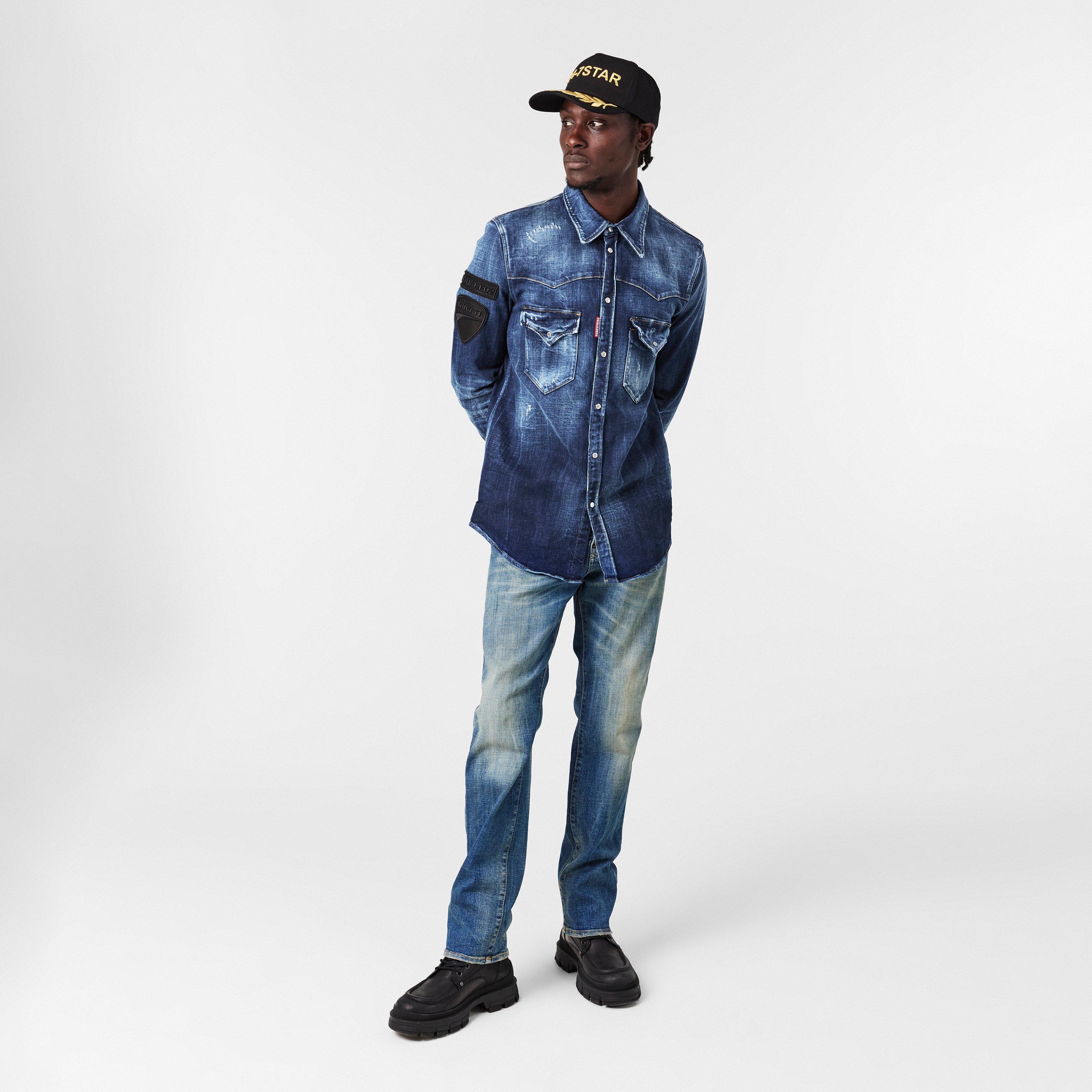 Navy Blue - DSquared2 - Men's Long Sleeve Denim Shirt - 6