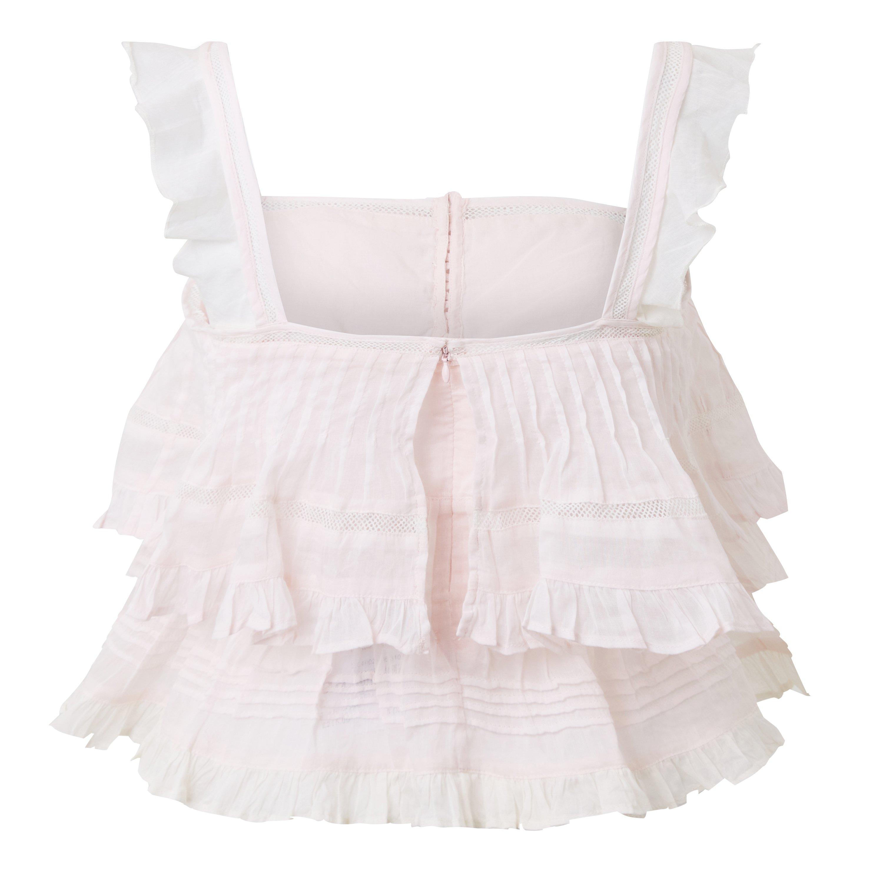 Tea Rose Pink - LoveshackFancy - Women's Novalee Ruffled Crop Top - 6