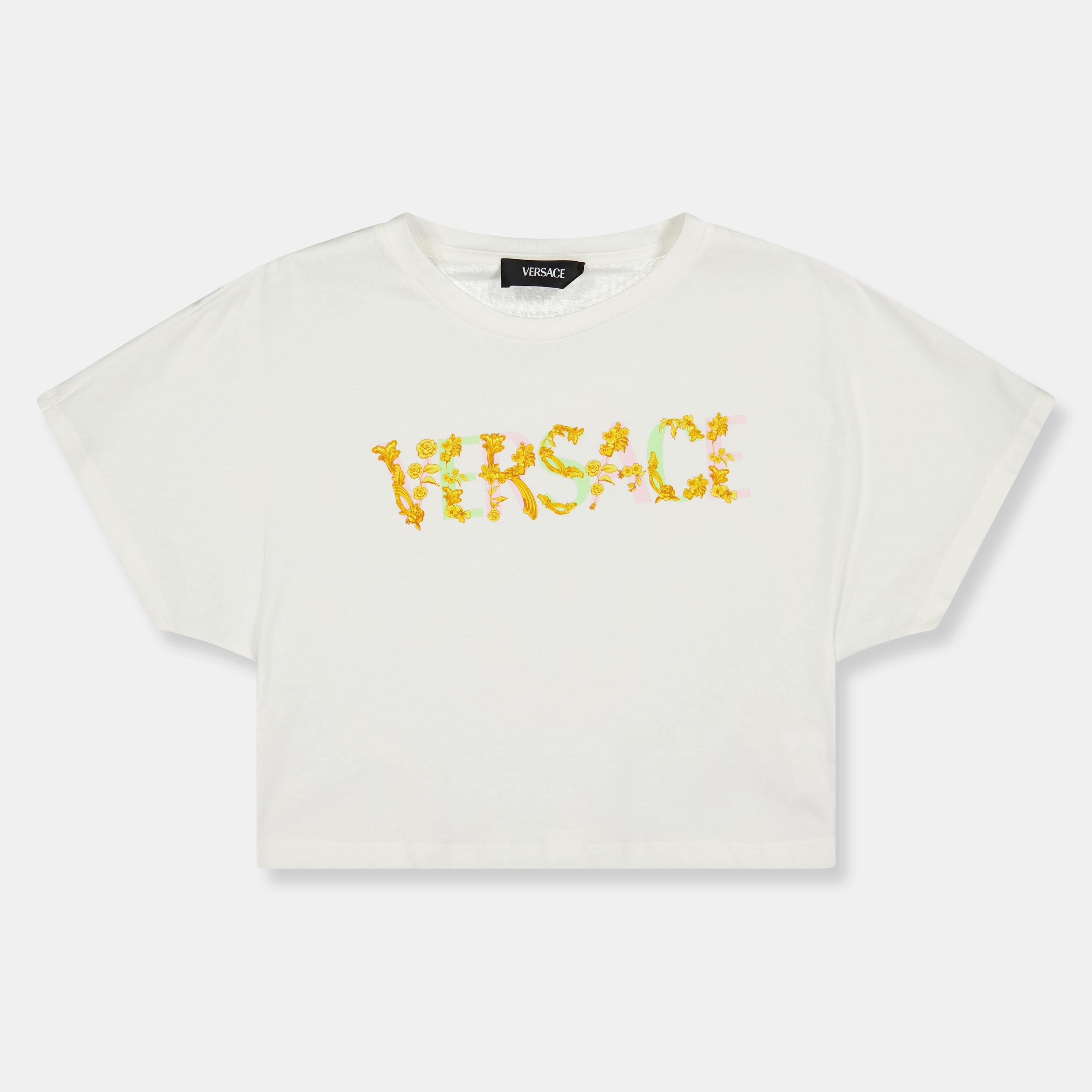 Versace Kids' Cropped Soft Fabric Crop Top - 2W070 Wht/Multi - Size 14Y