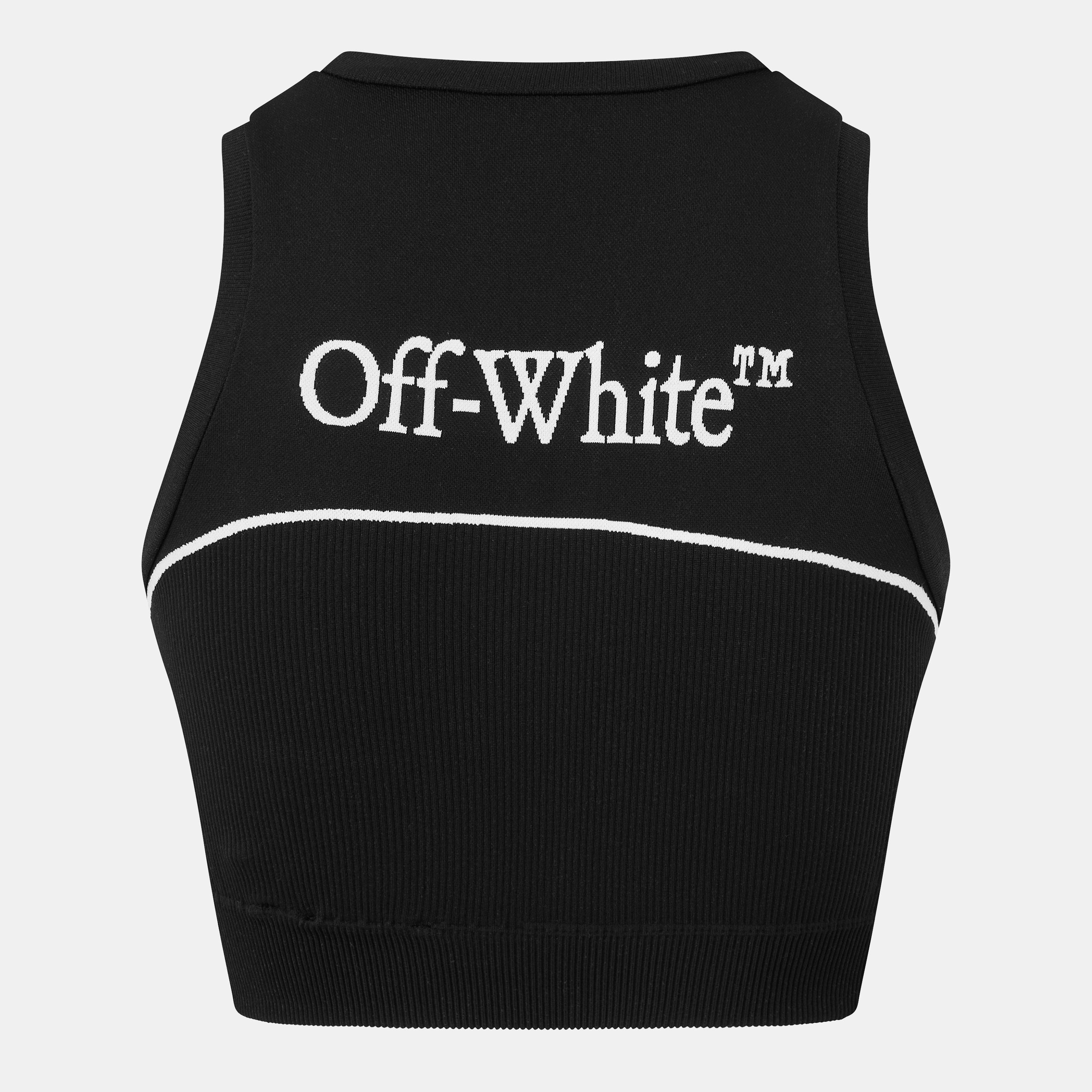 Black - Off White - Women's Seamless Crop Top - 2