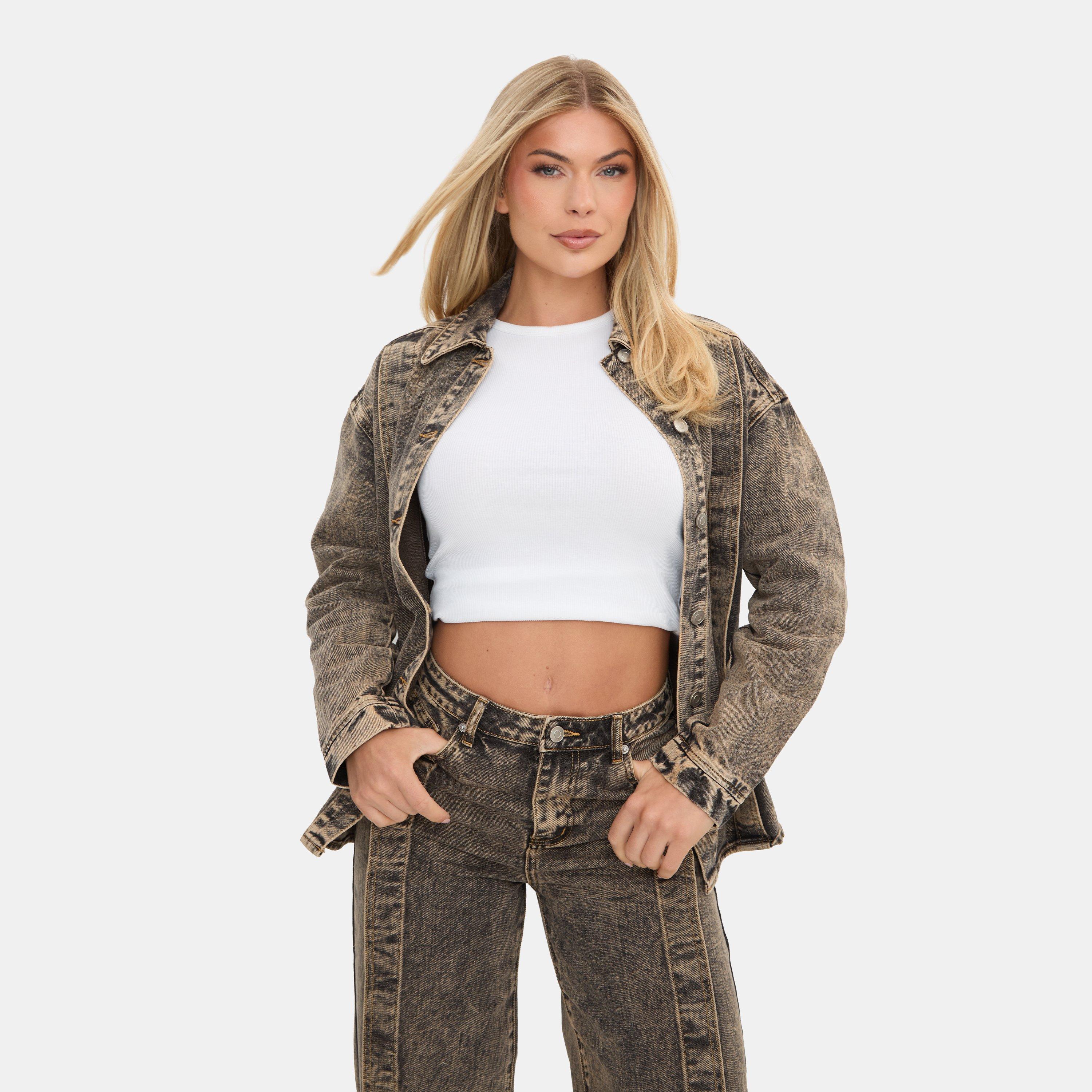 Brown - I Saw It First - Washed Denim Shirt - 1