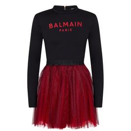 Balmain Logo Print Tulle Dress Girls