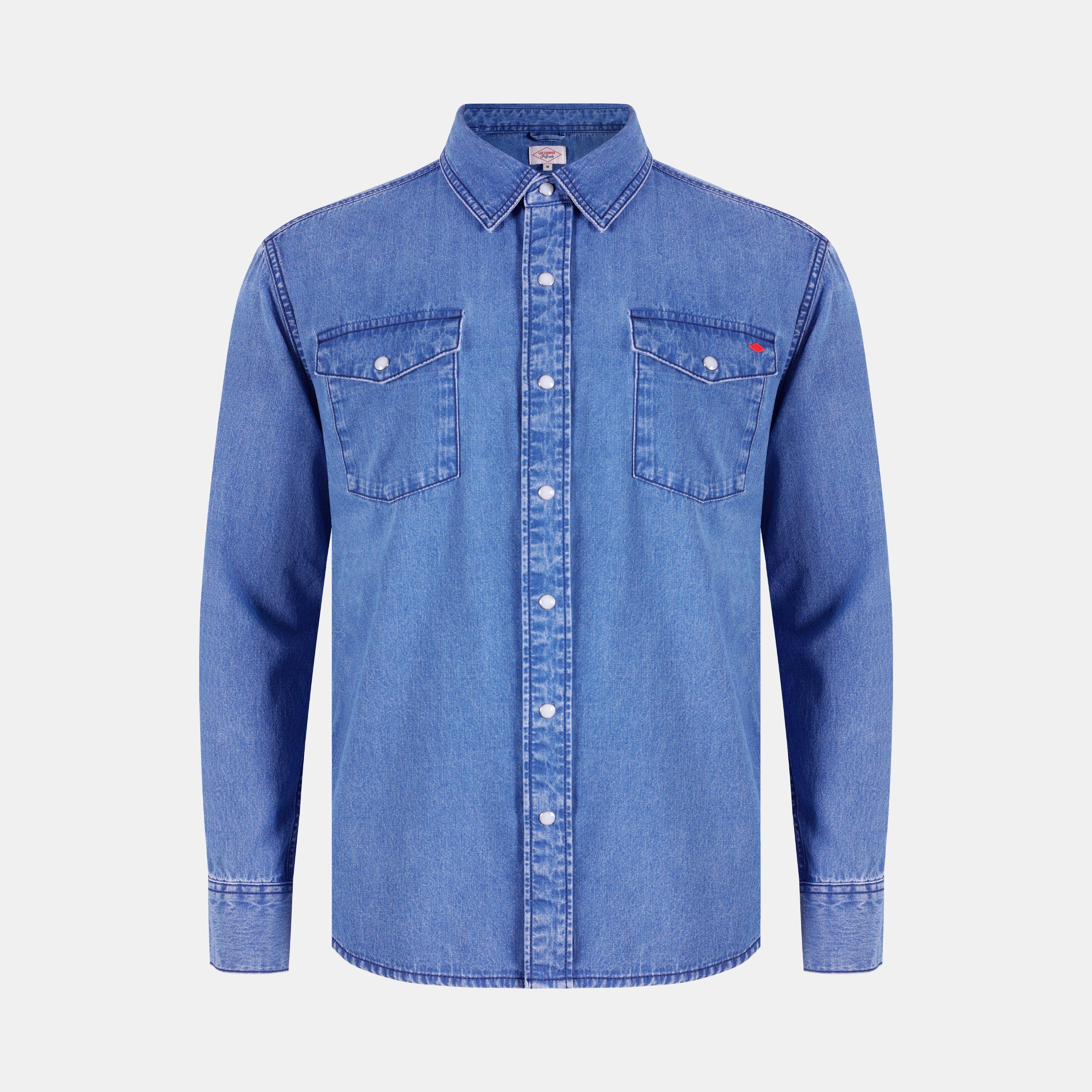 Mid Wash - Lee Cooper - Men's Long Sleeve Denim Shirt - 1