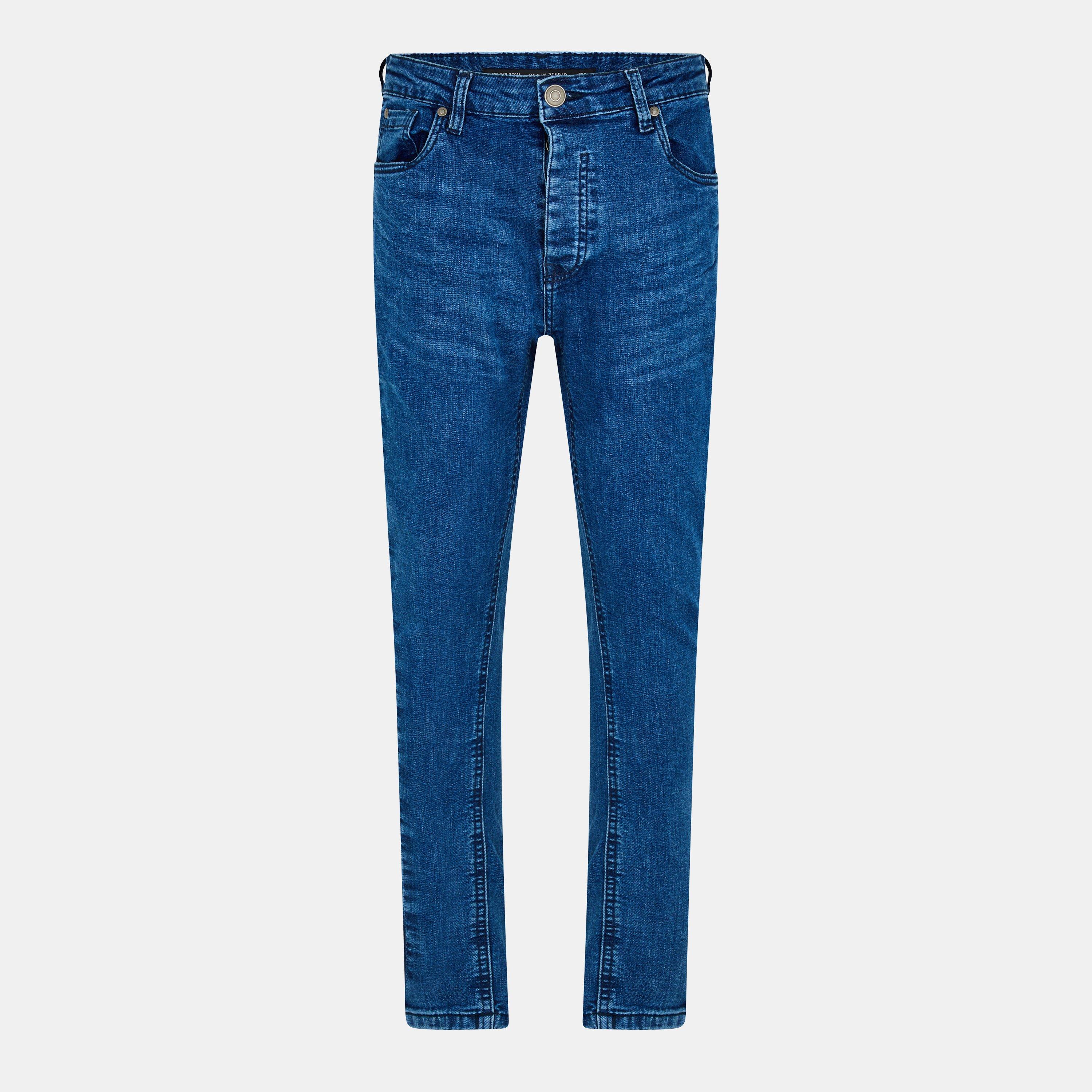 Mens  Dark Blue Wash Skinny Jean with Stripe Detail