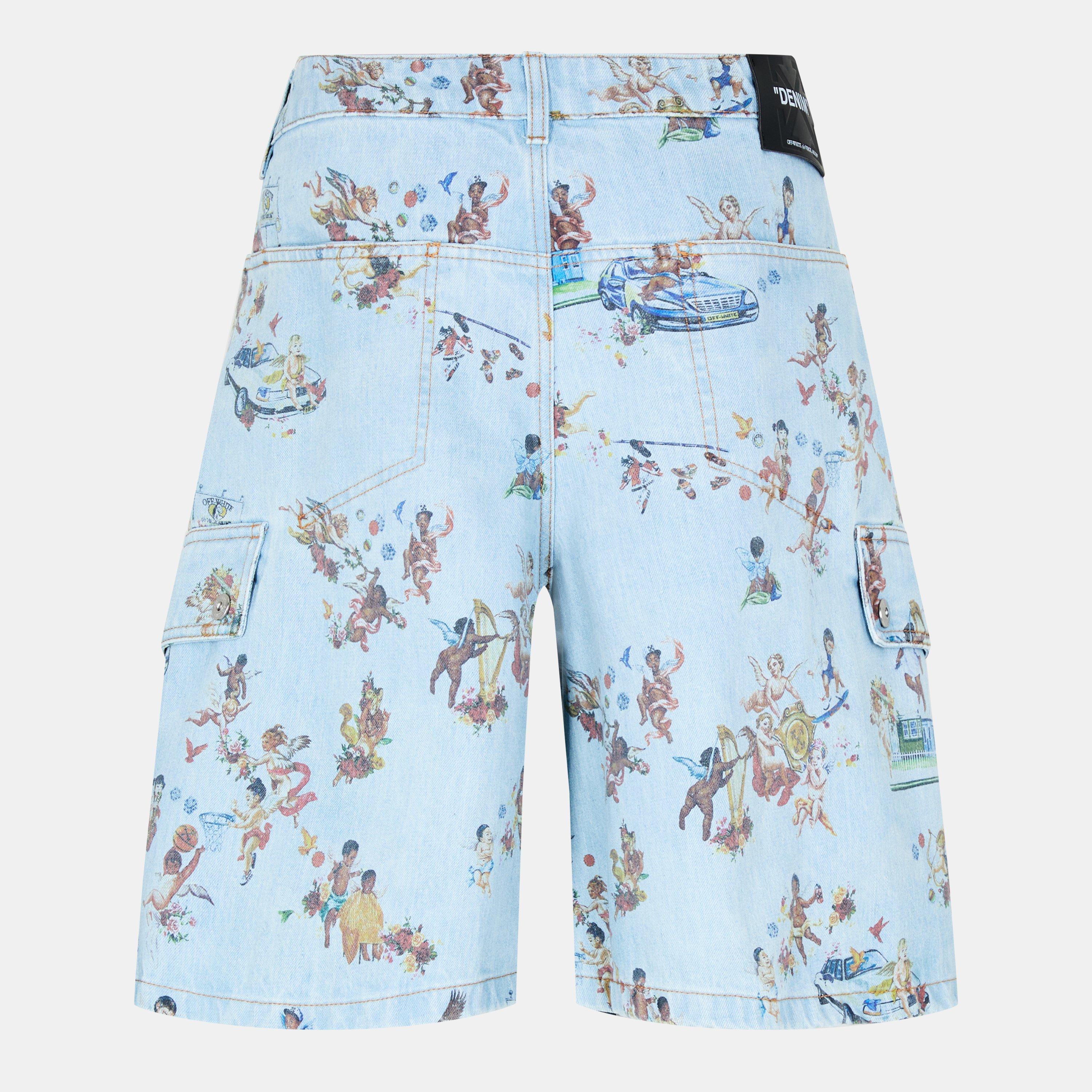 Blue - Off White - Men's Low Rise Denim Shorts - 2