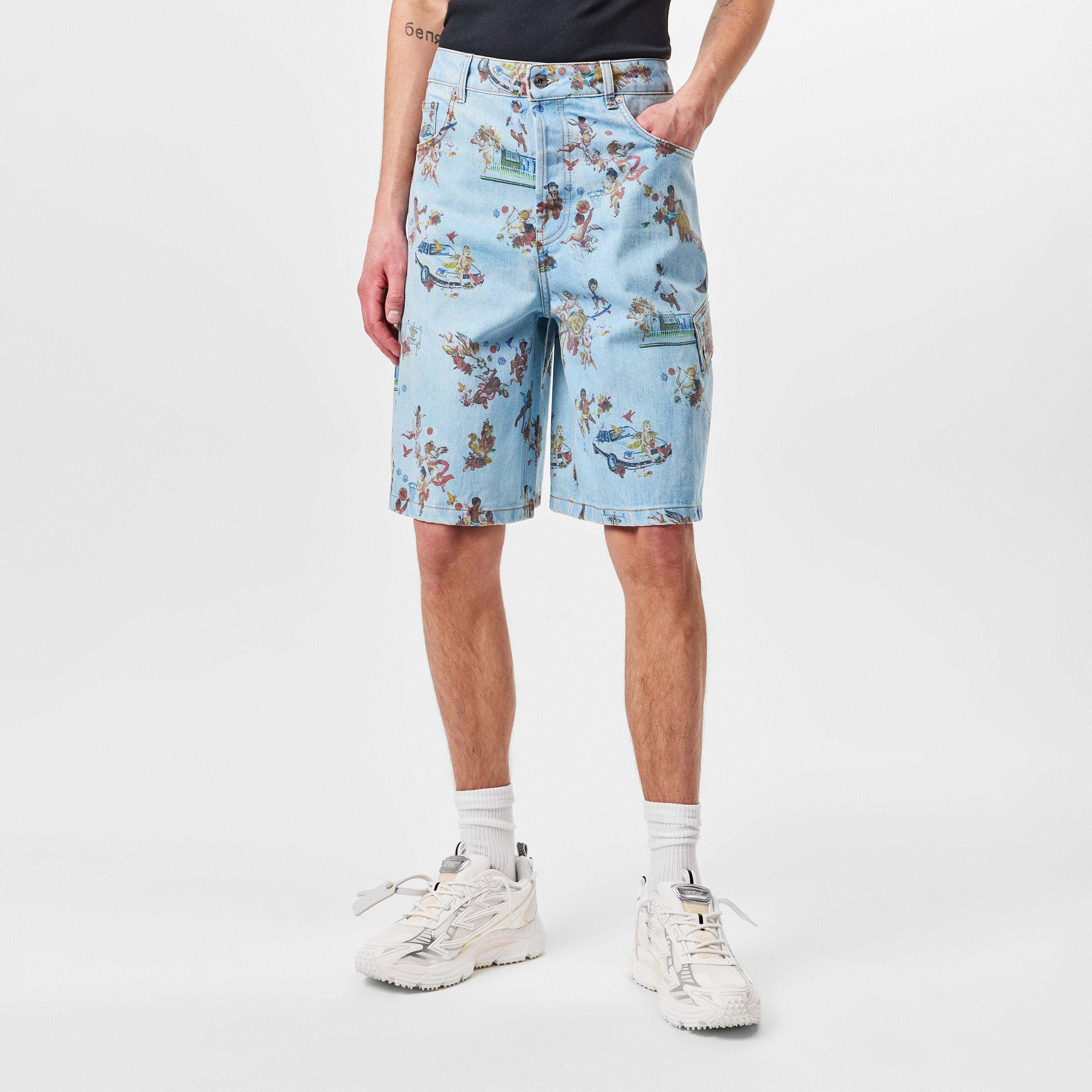 Blue - Off White - Men's Low Rise Denim Shorts - 3