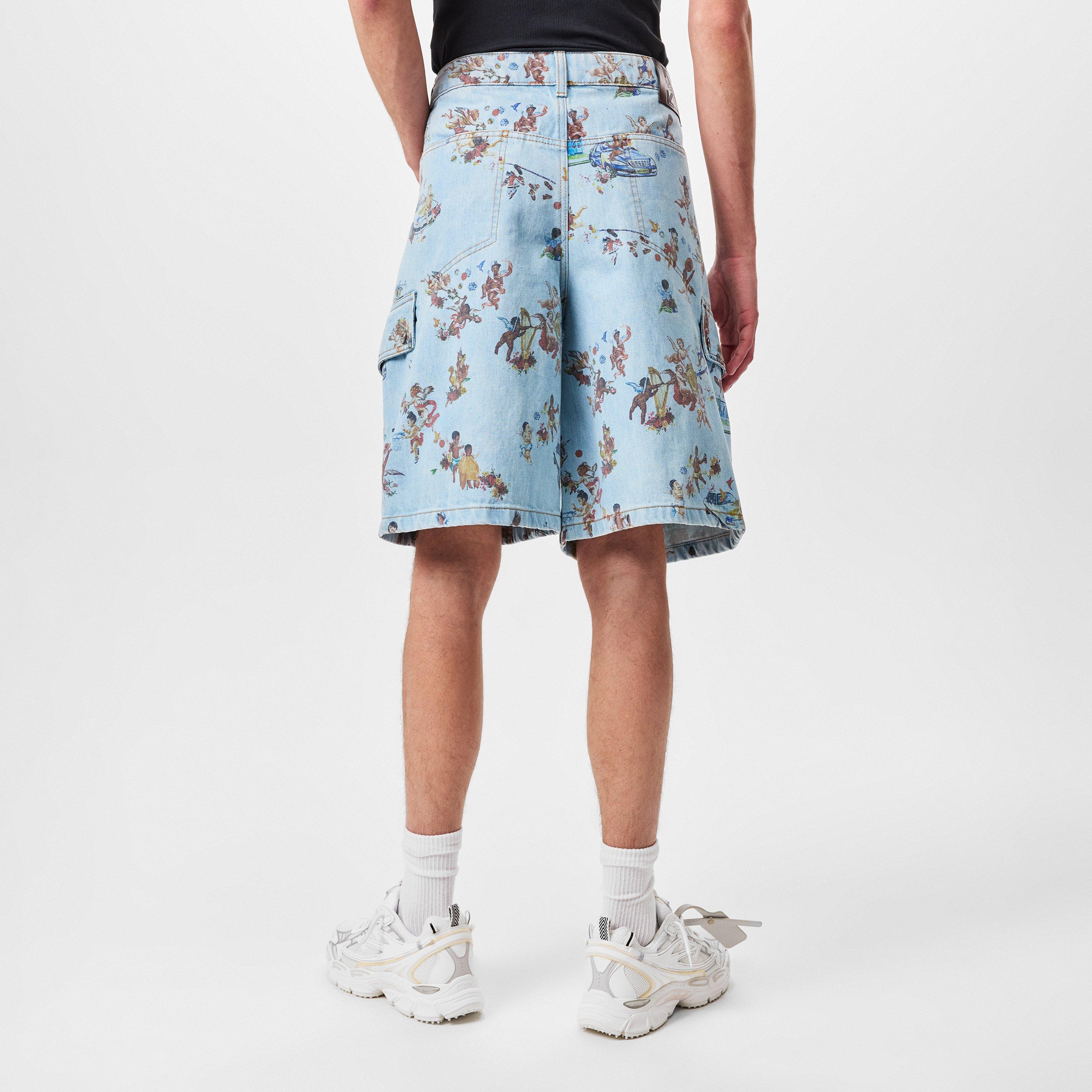 Blue - Off White - Men's Low Rise Denim Shorts - 4