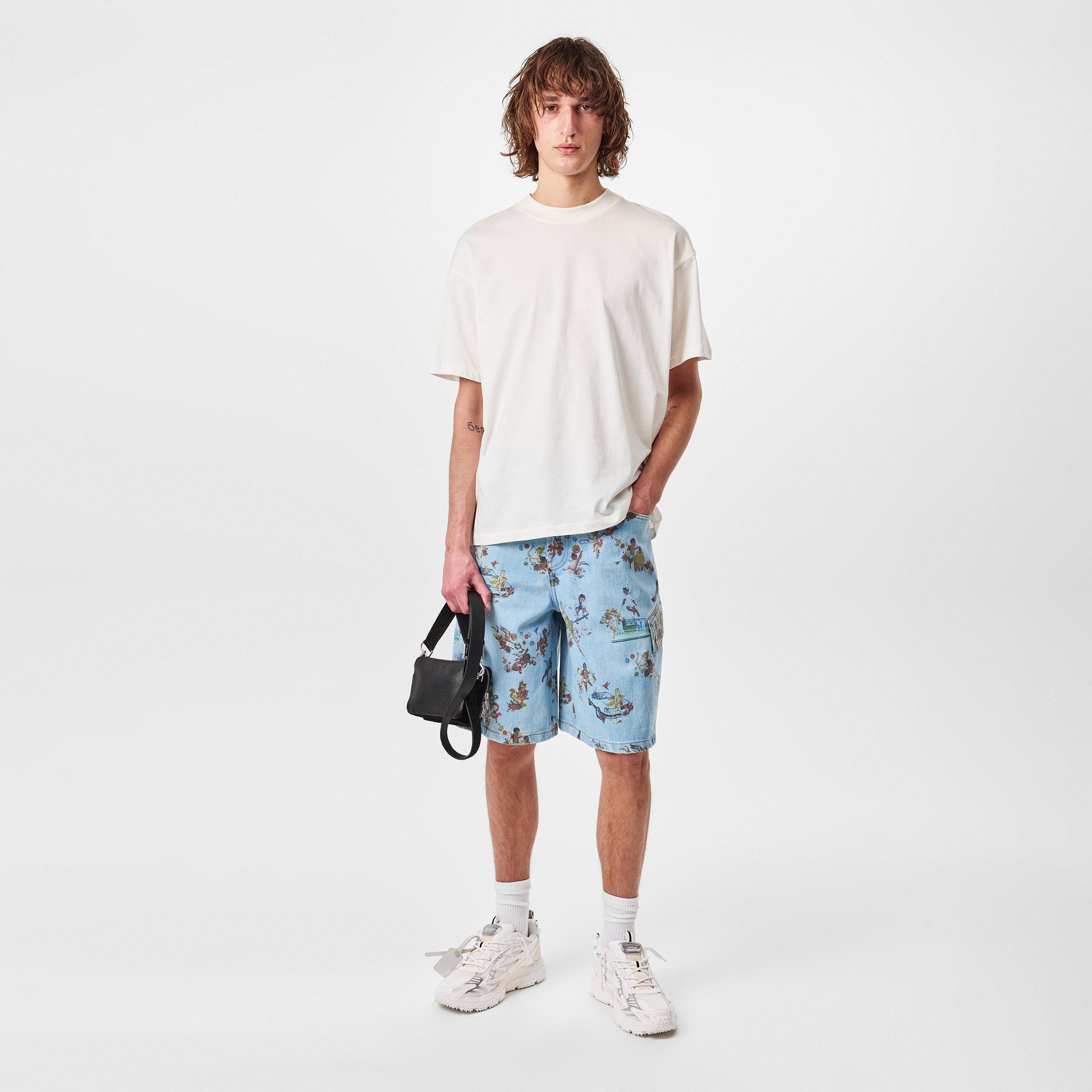 Blue - Off White - Men's Low Rise Denim Shorts - 6