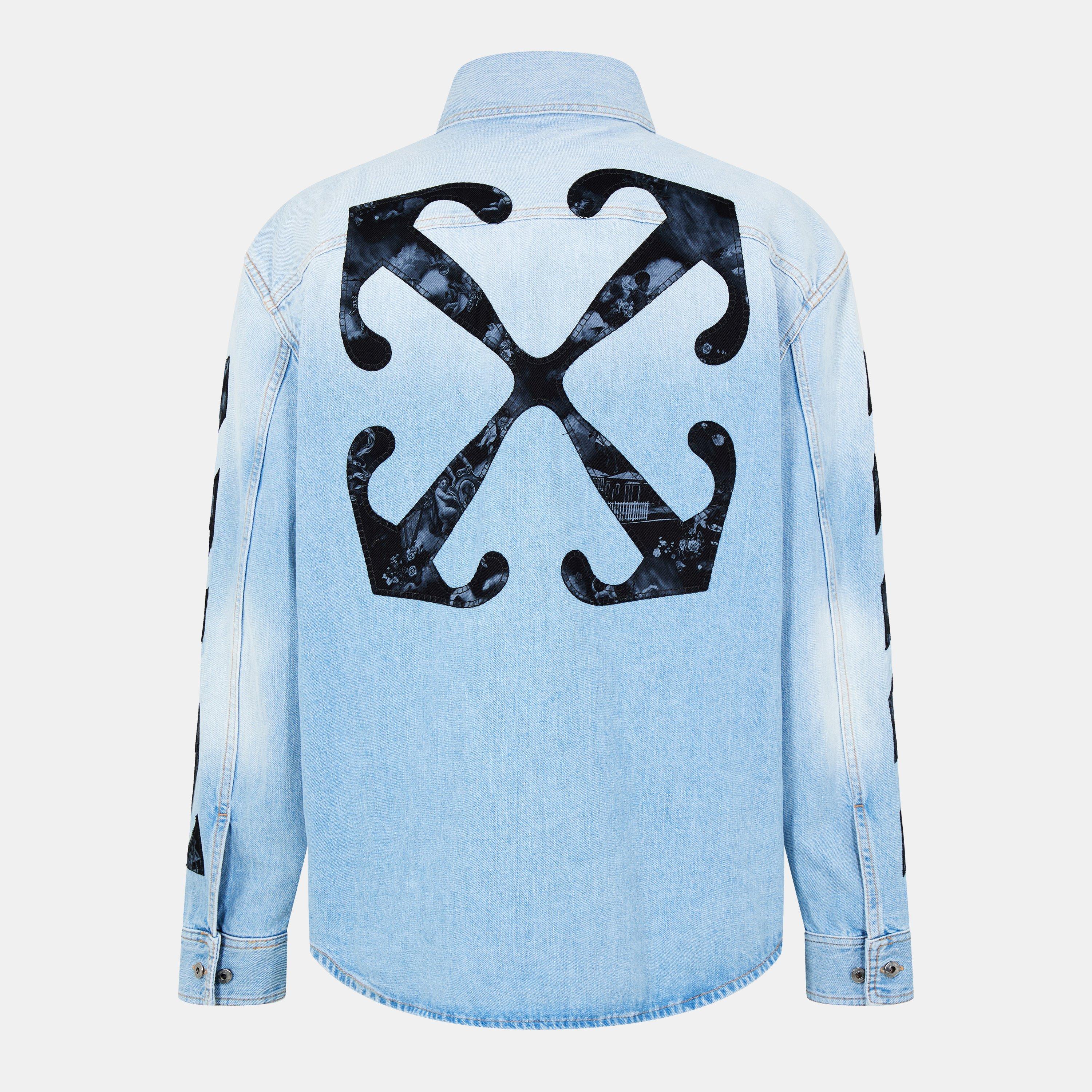 Navy Blue - Off White - Men's Long-sleeve Denim Shirt - 2