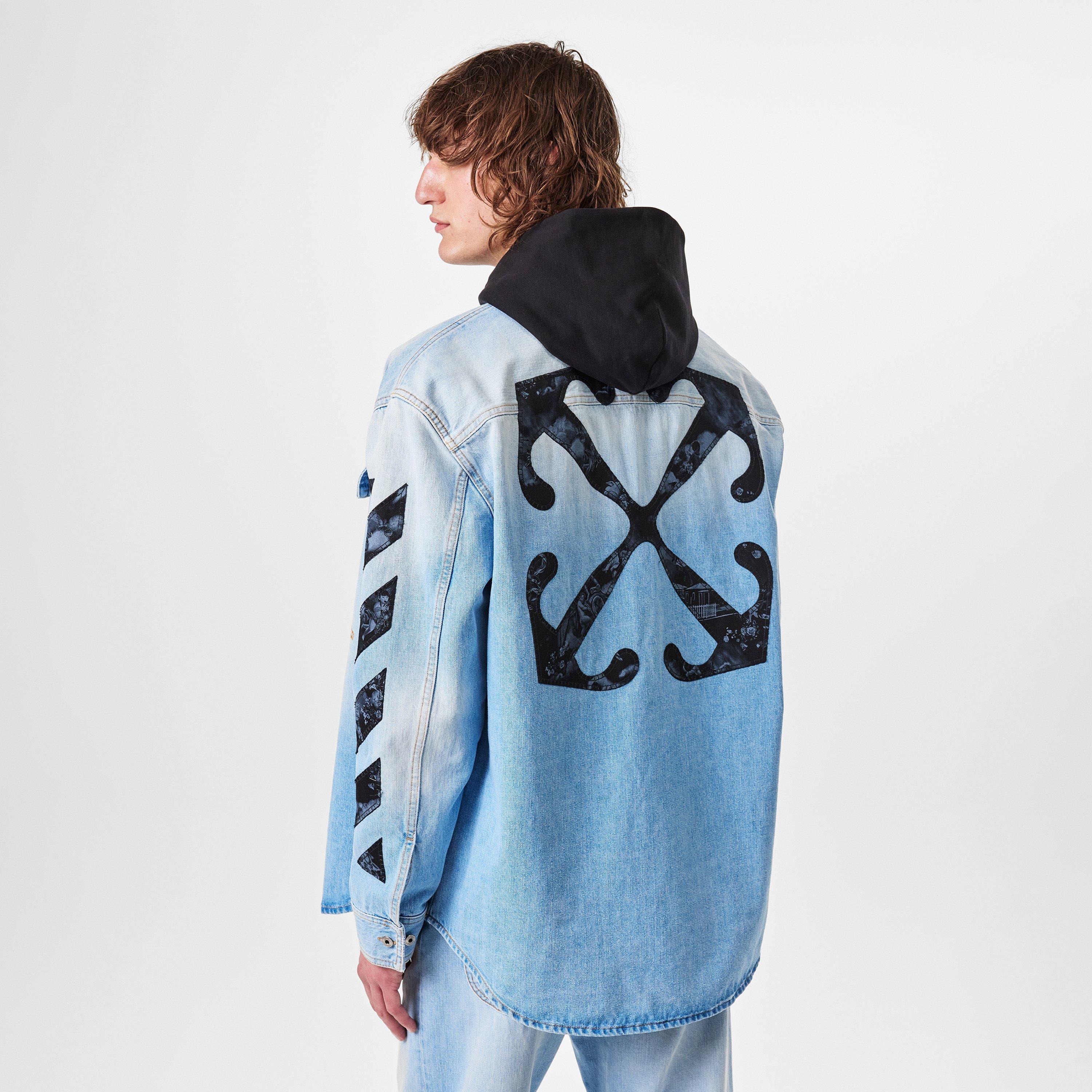 Navy Blue - Off White - Men's Long-sleeve Denim Shirt - 4