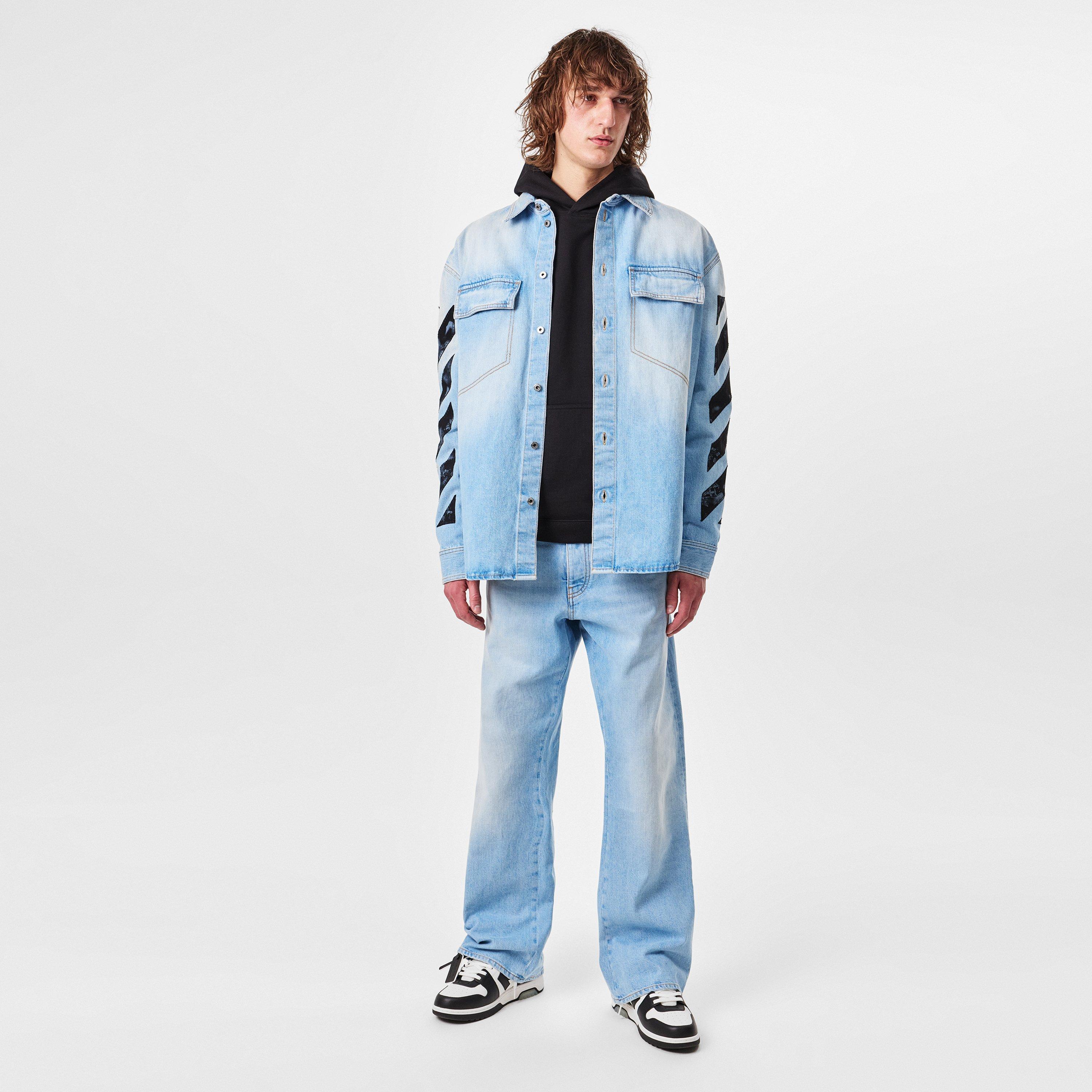 Navy Blue - Off White - Men's Long-sleeve Denim Shirt - 6