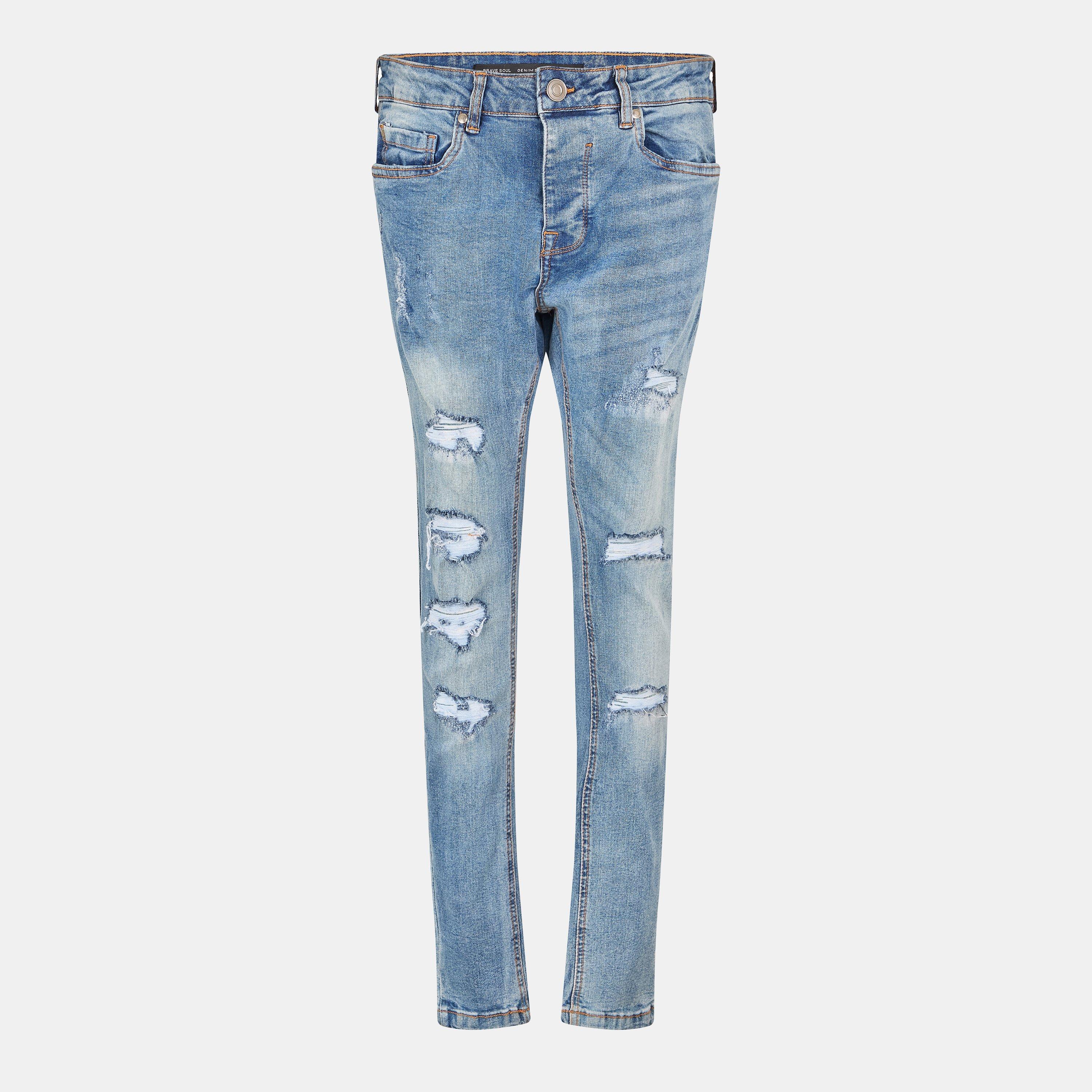 Blue - Brave Soul - Blue Denim Skinny Jean with Rip Detail - 1
