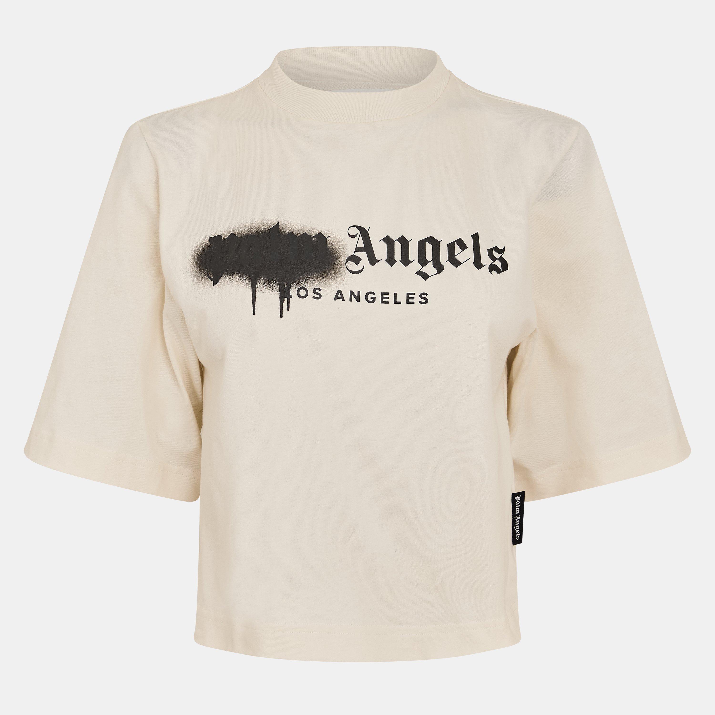 Wht/Blk - Palm Angels - Women's Spray T Cropped Crop Top - 1