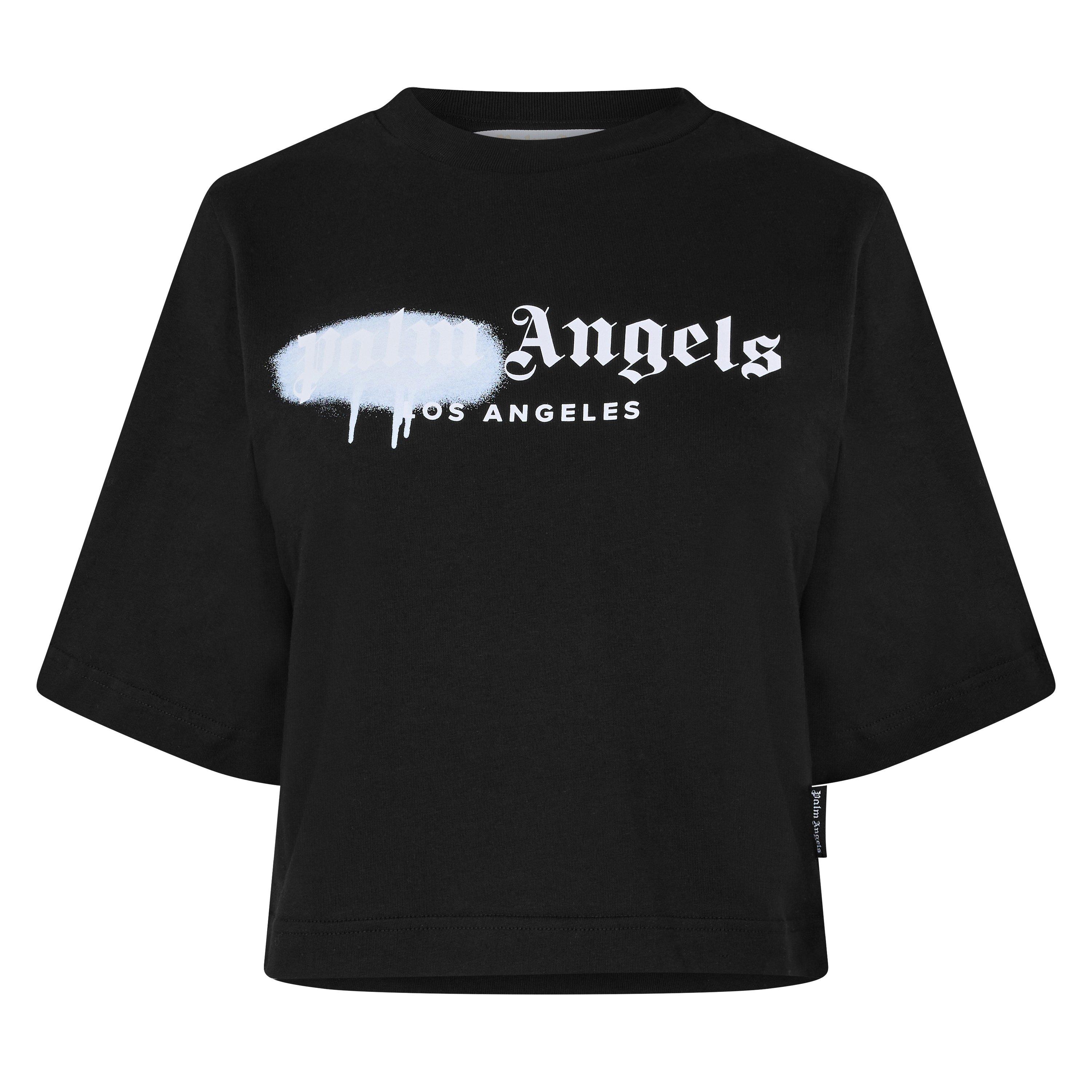 Palm Angels Women's Spray T Cropped Crop Top - Black/Wht - 12 (M)