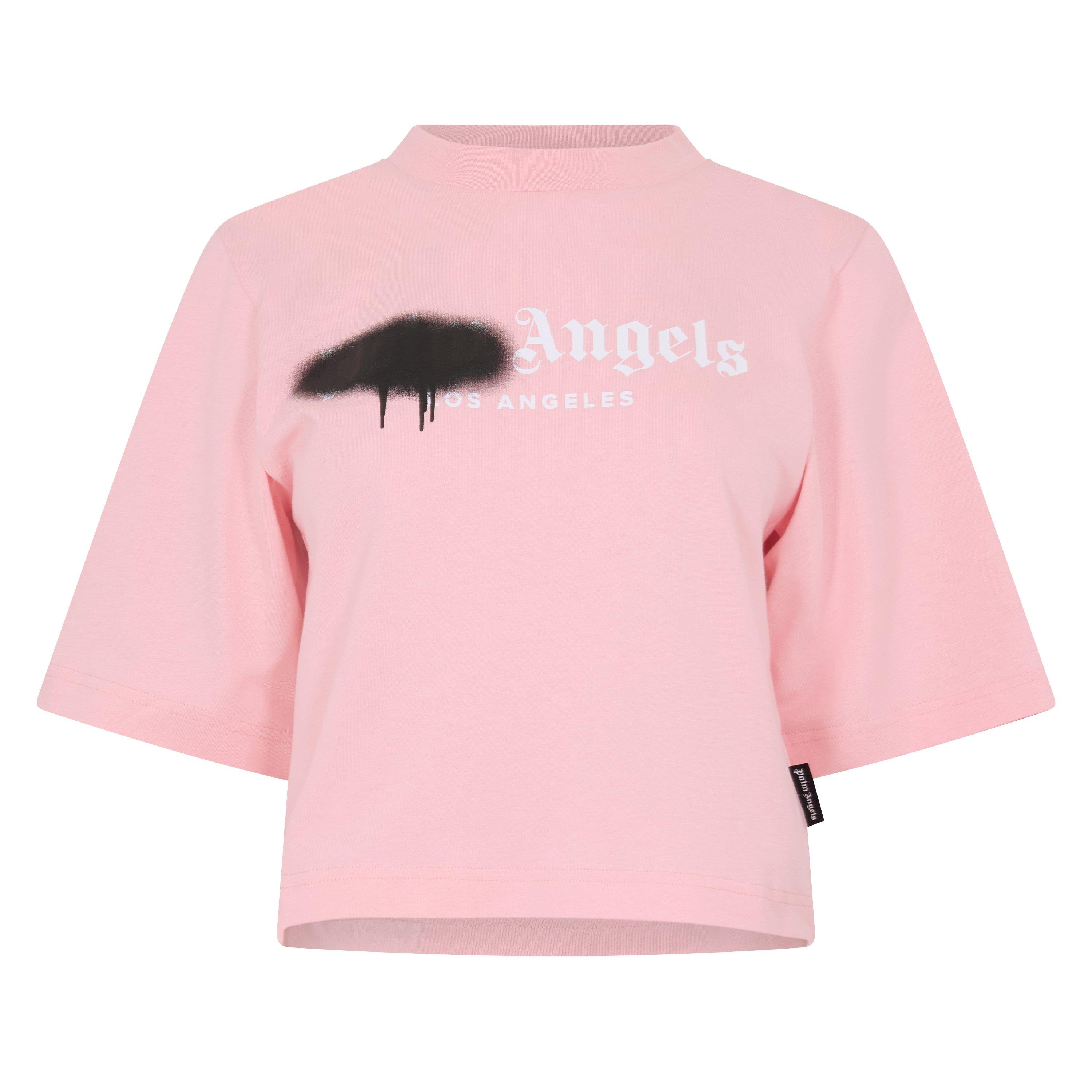 Palm Angels Women's Spray T Cropped Crop Top - Pink/Blk - 10 (S)