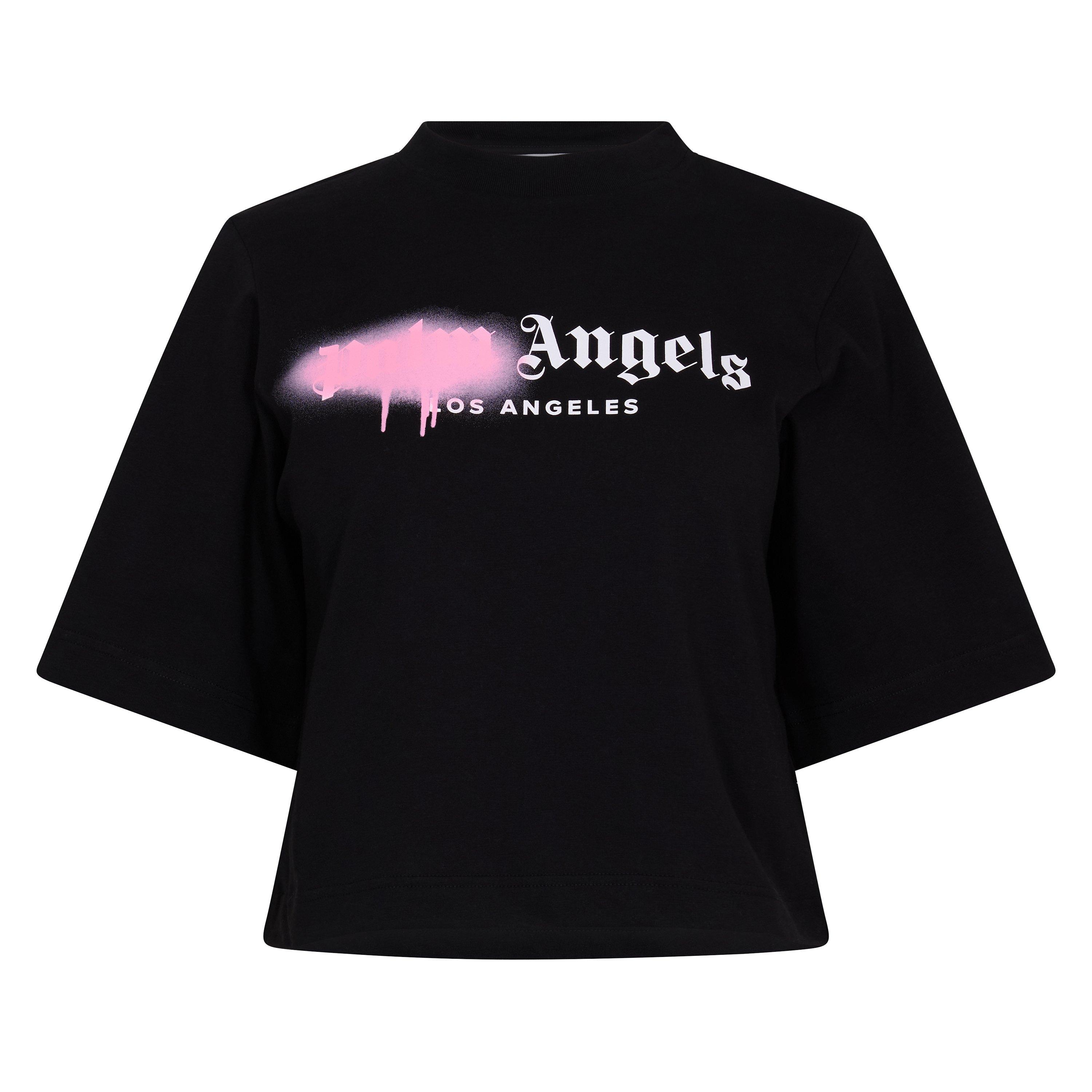 Palm Angels Women's Spray T Cropped Crop Top - Blk/Pink - 10 (S)