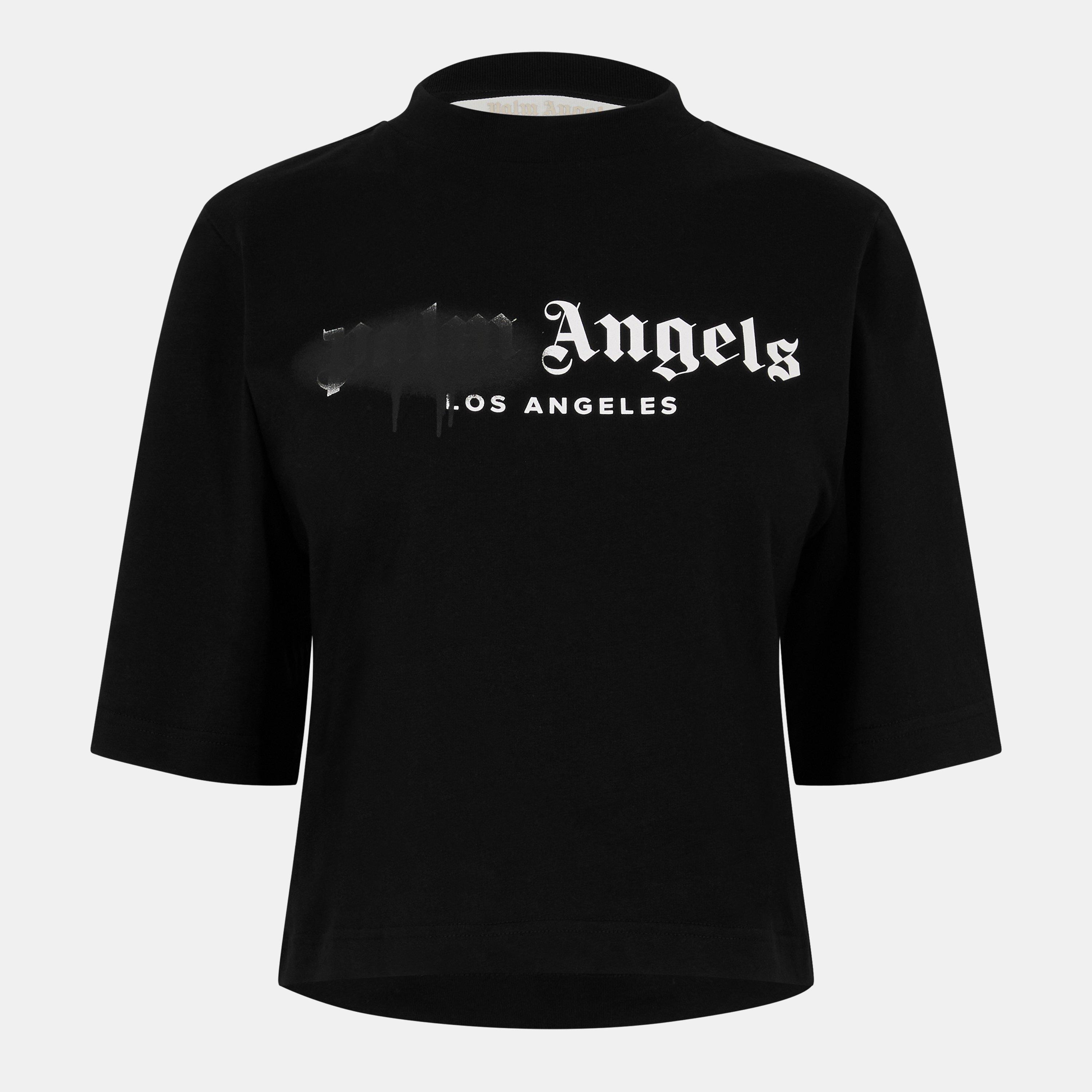 Palm Angels Women's Spray T Cropped Crop Top - Blk/Blk - 10 (S)