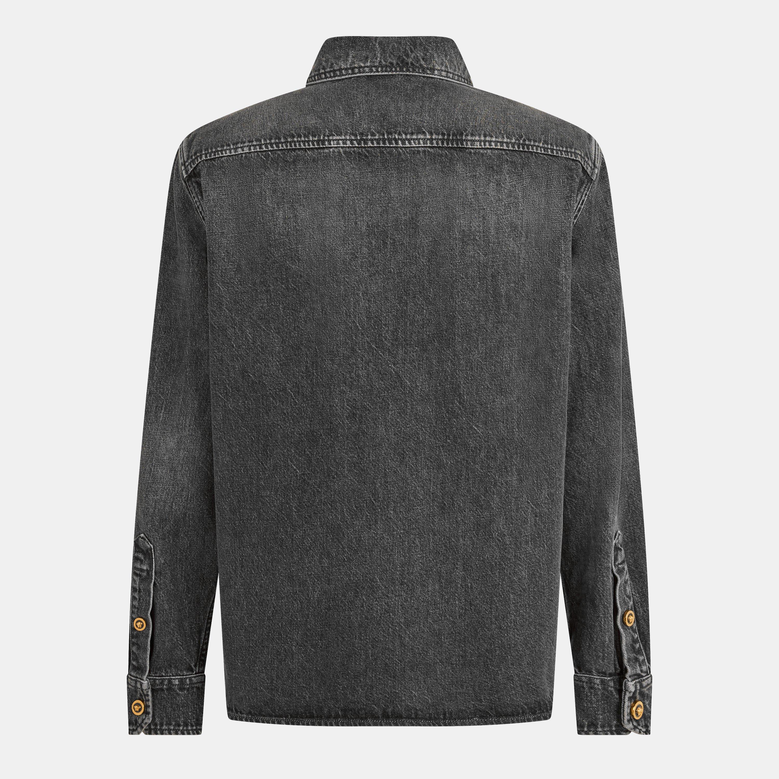 Grey - Versace - Men's Denim Long-Sleeve Shirt - 2