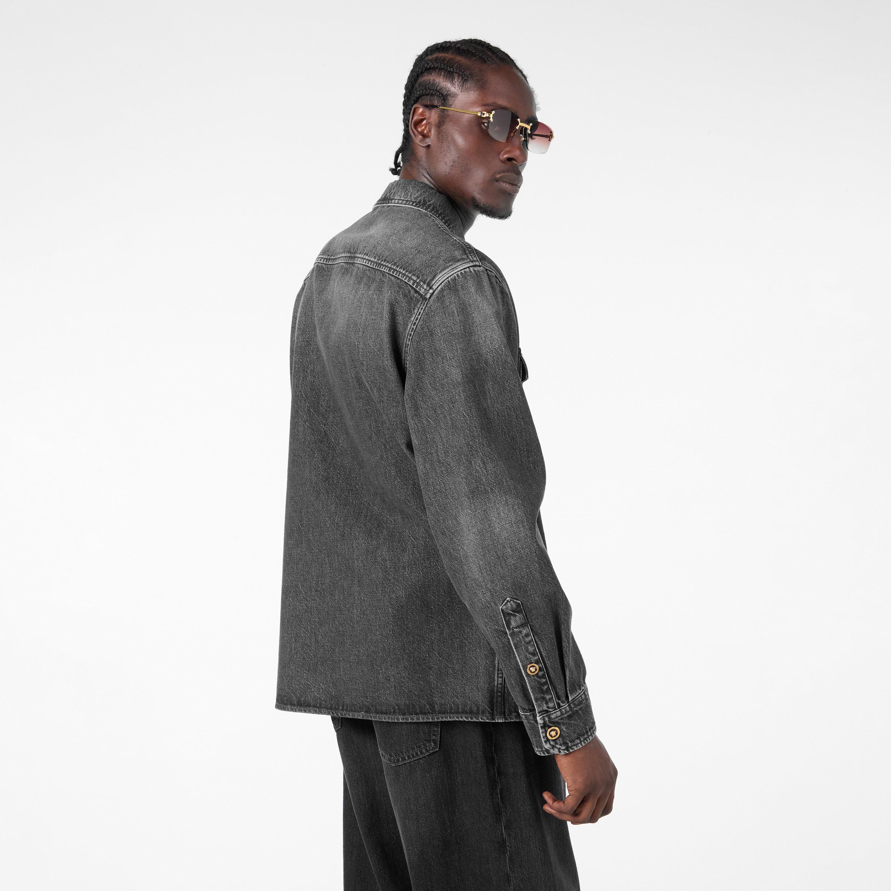Grey - Versace - Men's Denim Long-Sleeve Shirt - 4