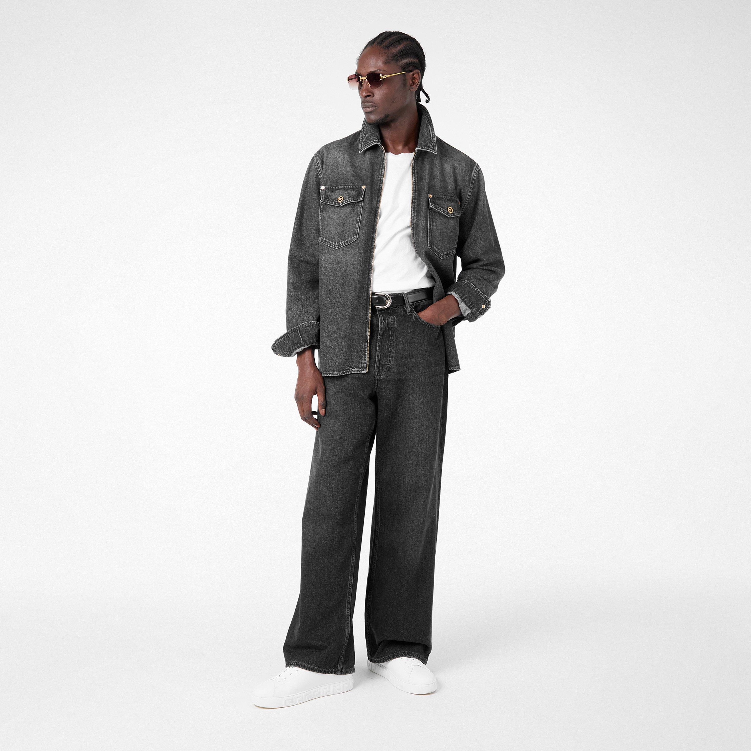 Grey - Versace - Men's Denim Long-Sleeve Shirt - 6