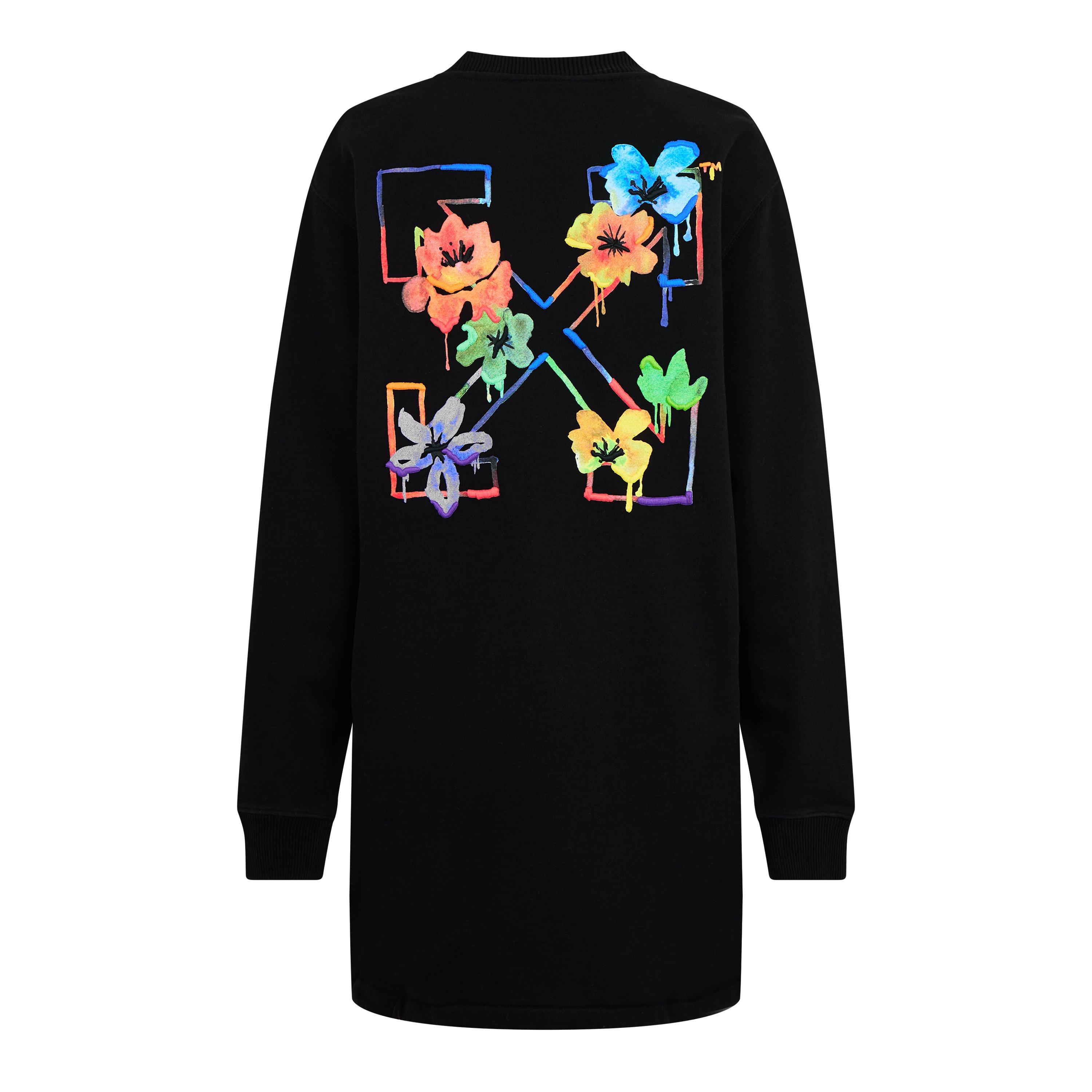 Black Multi - Off White - Women's Floral Embroidered Arrow Logo Dress - 2