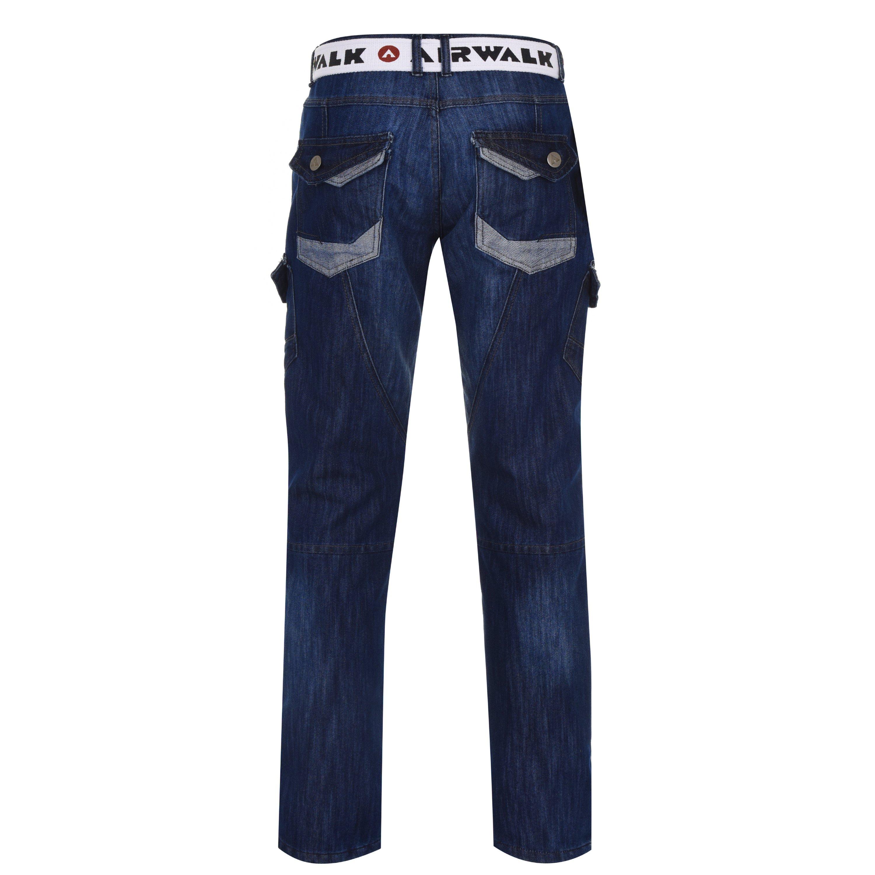 Mid Wash - Airwalk - Belted Cargo Jeans Mens - 2