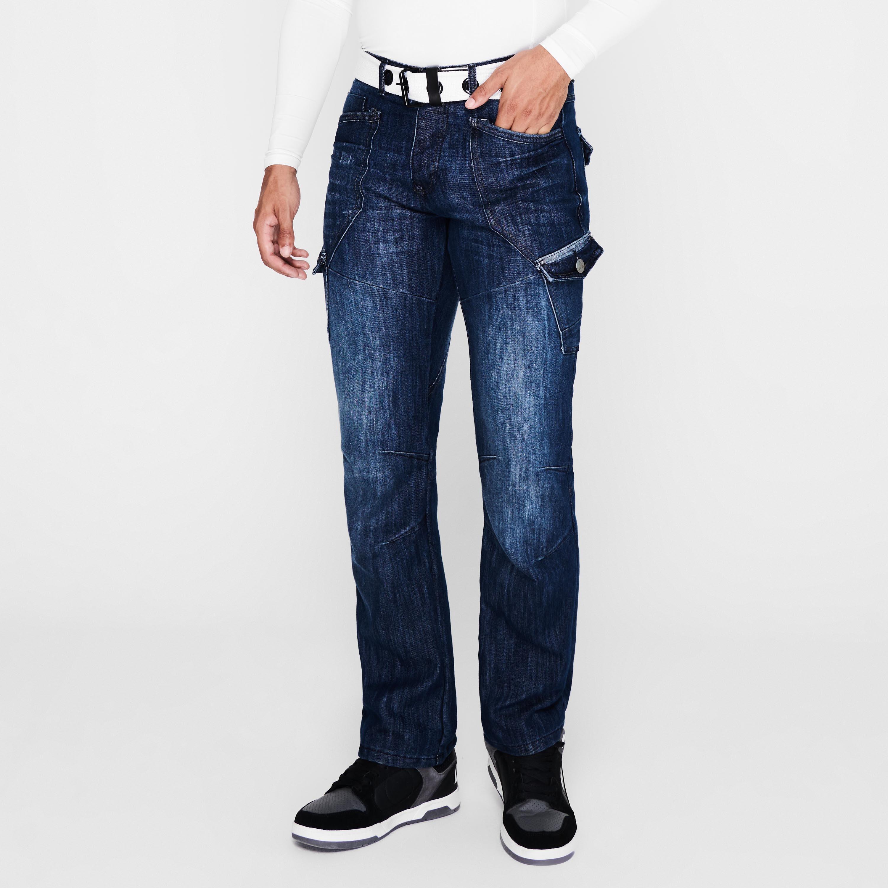 Mid Wash - Airwalk - Belted Cargo Jeans Mens - 3