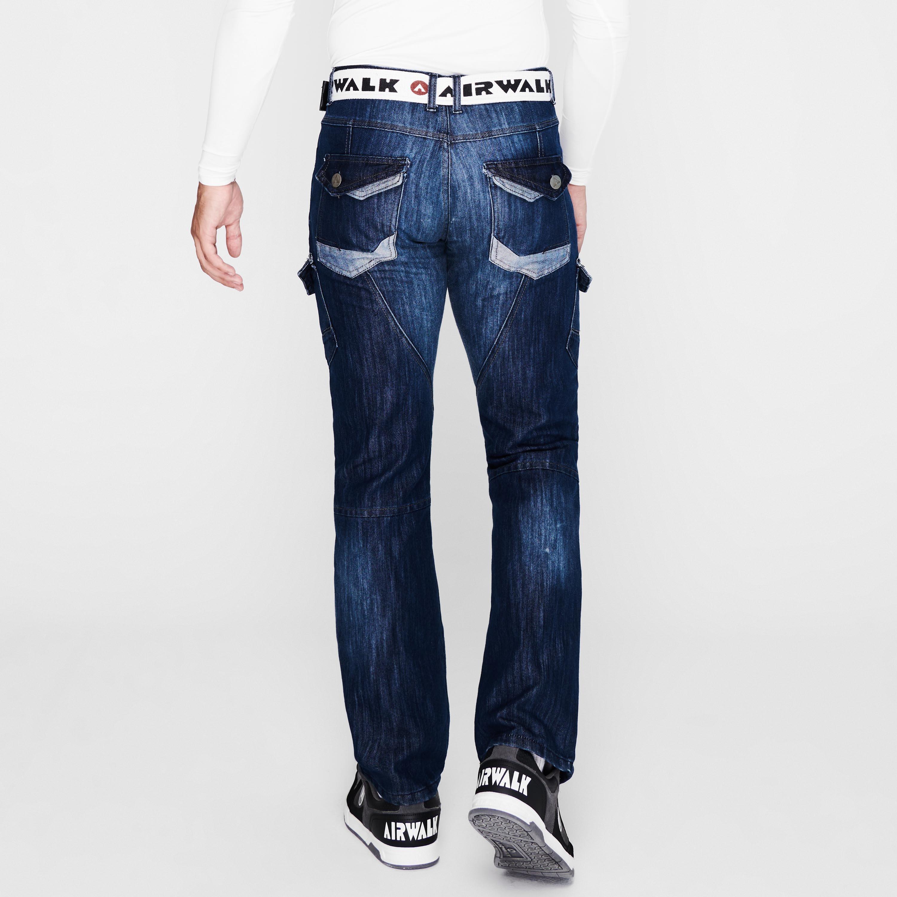 Mid Wash - Airwalk - Belted Cargo Jeans Mens - 4