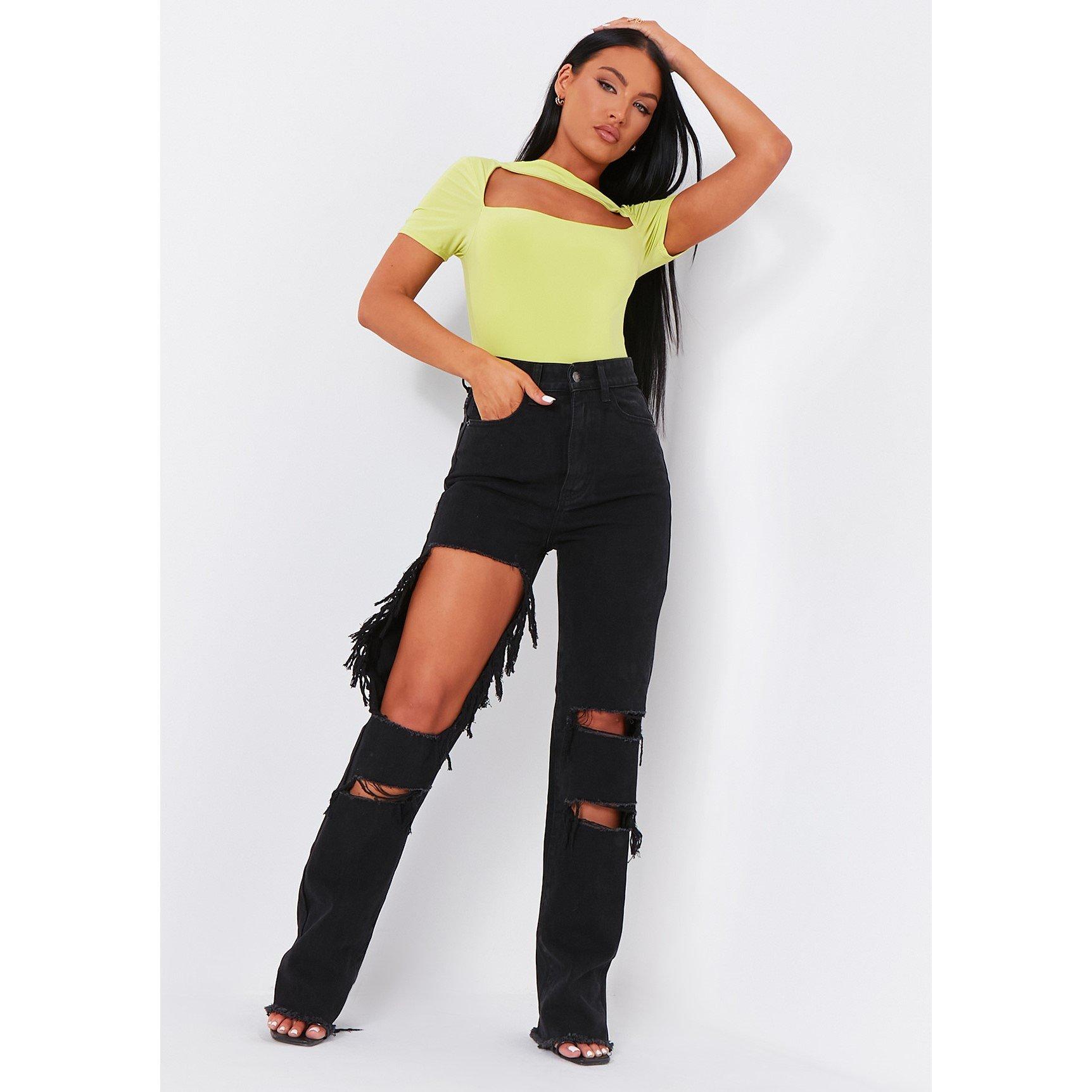 Missy Empire Women's High Waisted Cut Out Ripped Denim Jeans - Black - 4 (3XS)