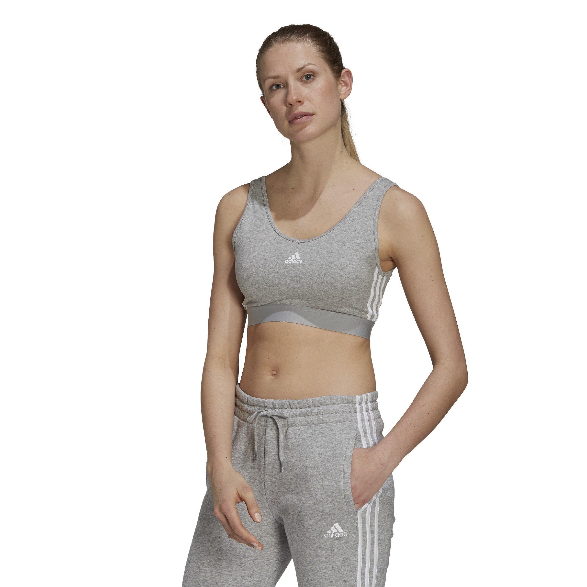Grigio Marl - adidas - Essentials 3-Stripes Crop Top With Removable Pads - 2