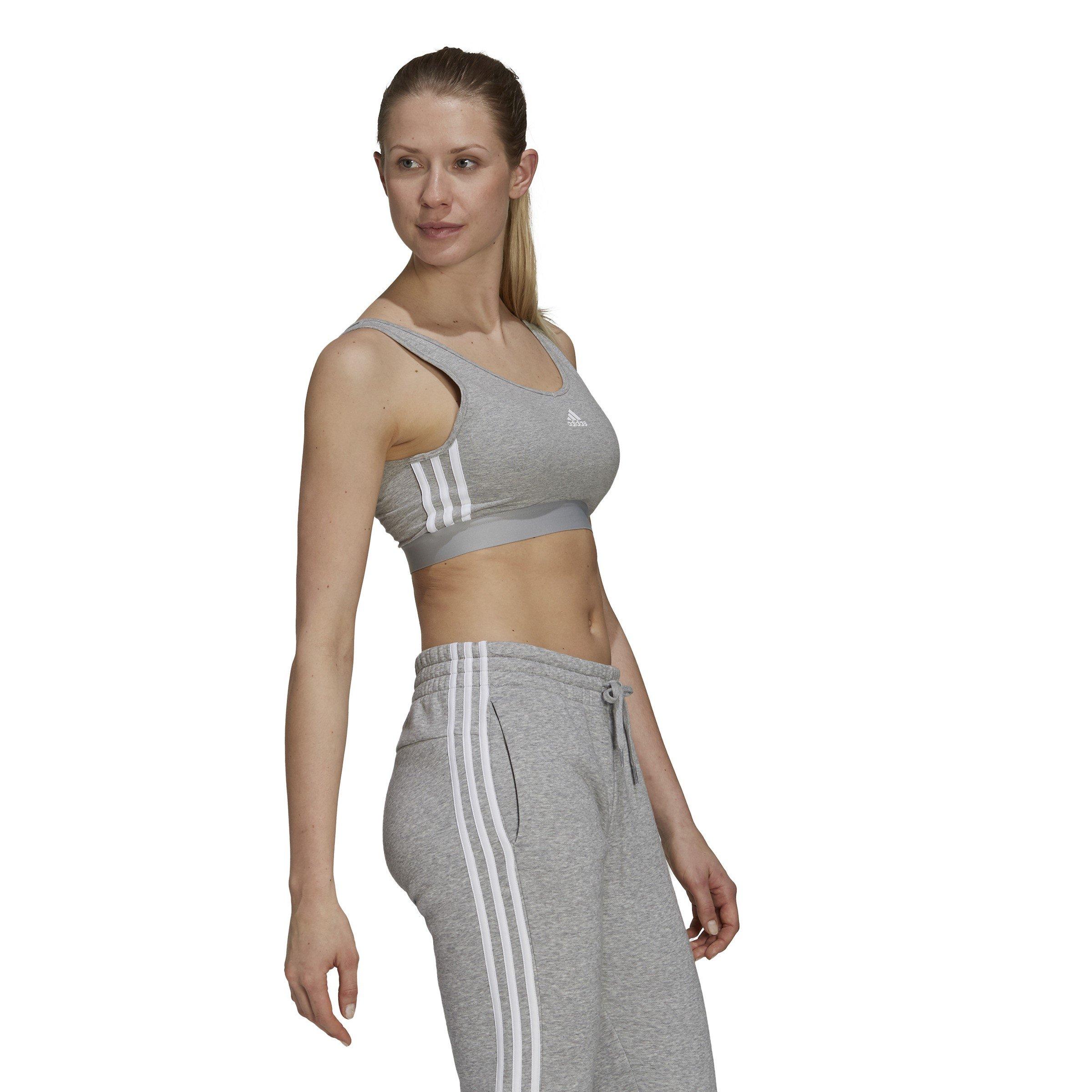 Grigio Marl - adidas - Essentials 3-Stripes Crop Top With Removable Pads - 4
