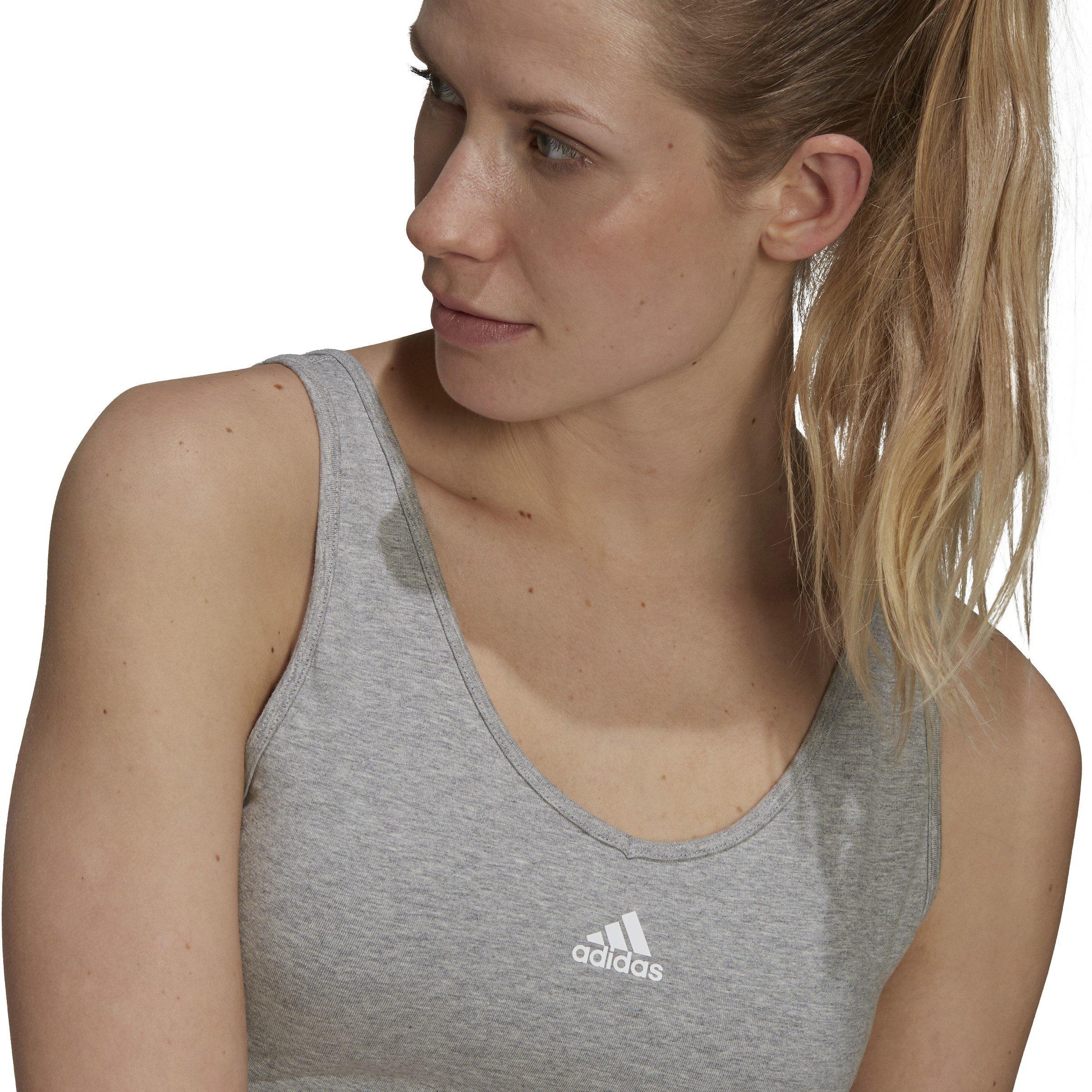 Grigio Marl - adidas - Essentials 3-Stripes Crop Top With Removable Pads - 5