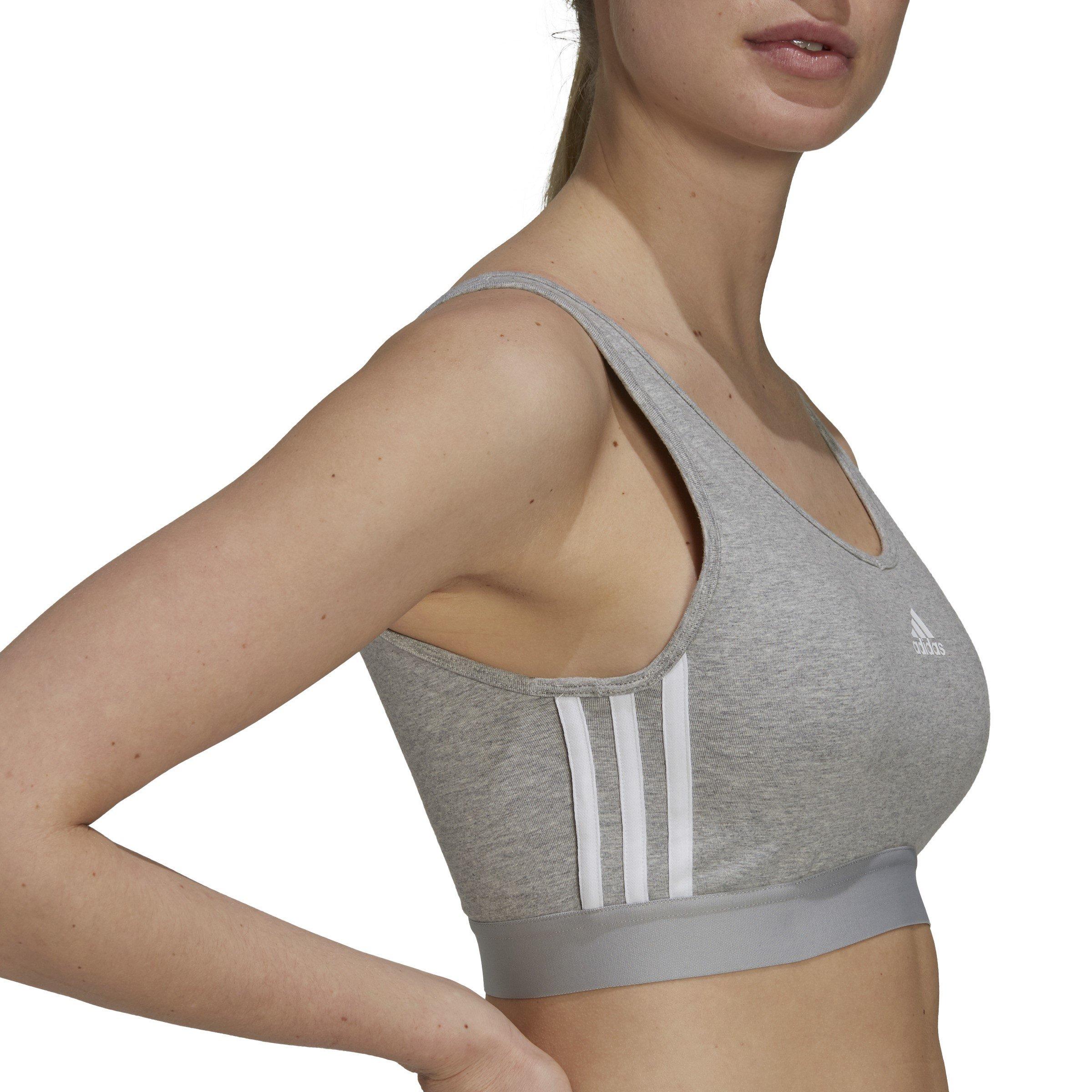 Grigio Marl - adidas - Essentials 3-Stripes Crop Top With Removable Pads - 6
