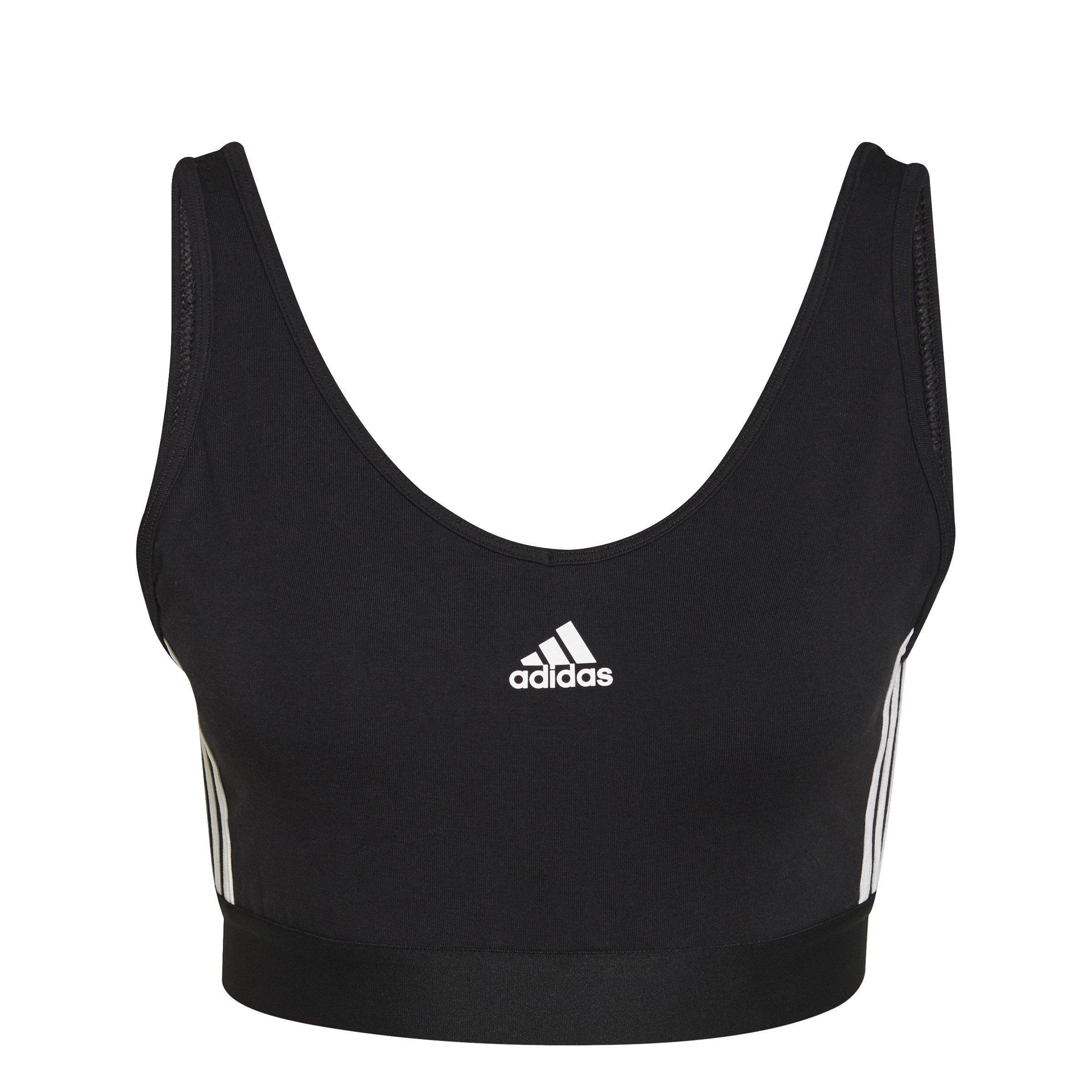 Black/White - adidas - Essentials 3-Stripes Crop Top With Removable Pads - 1