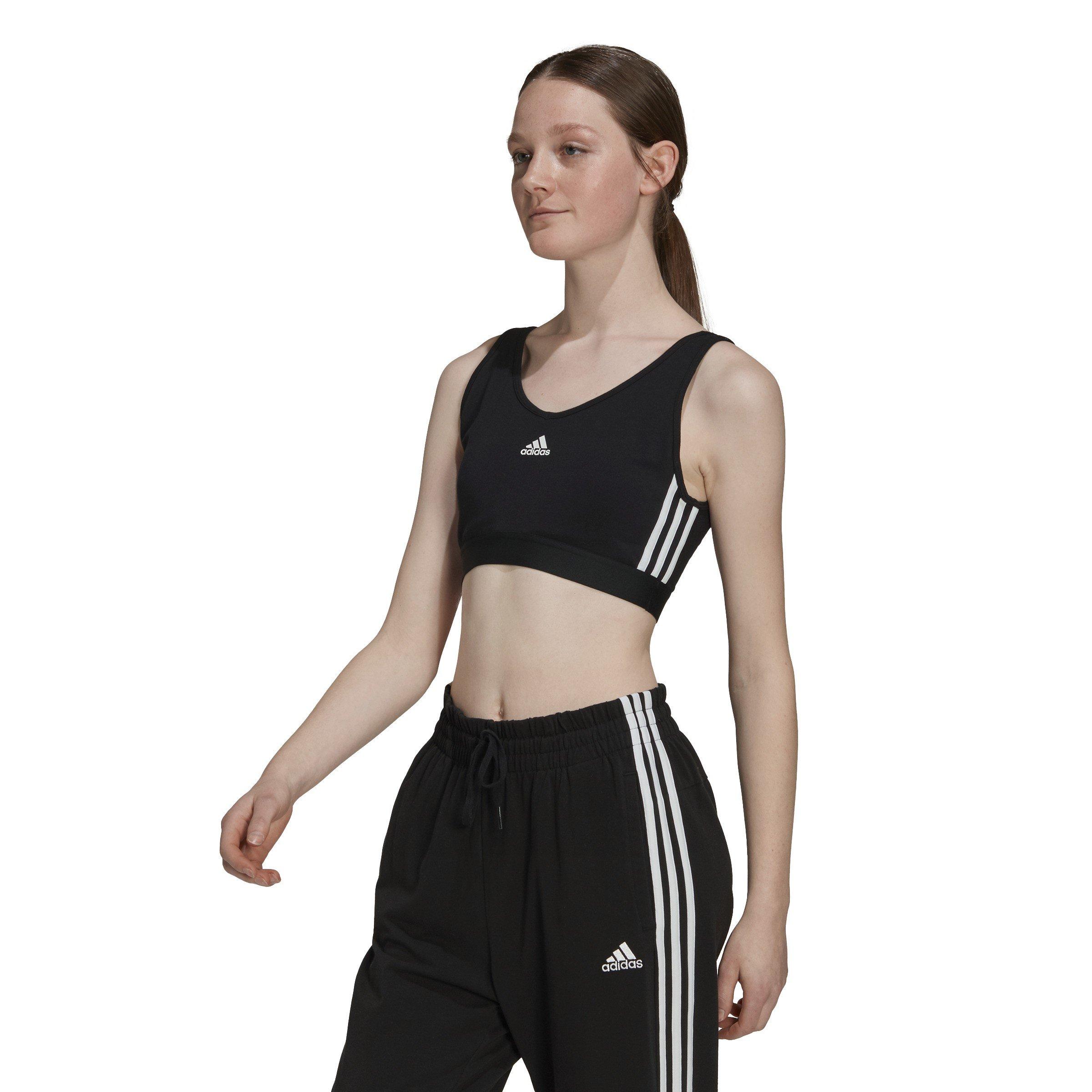 Black/White - adidas - 3-Stripes Crop Top With Removable Pads - 2