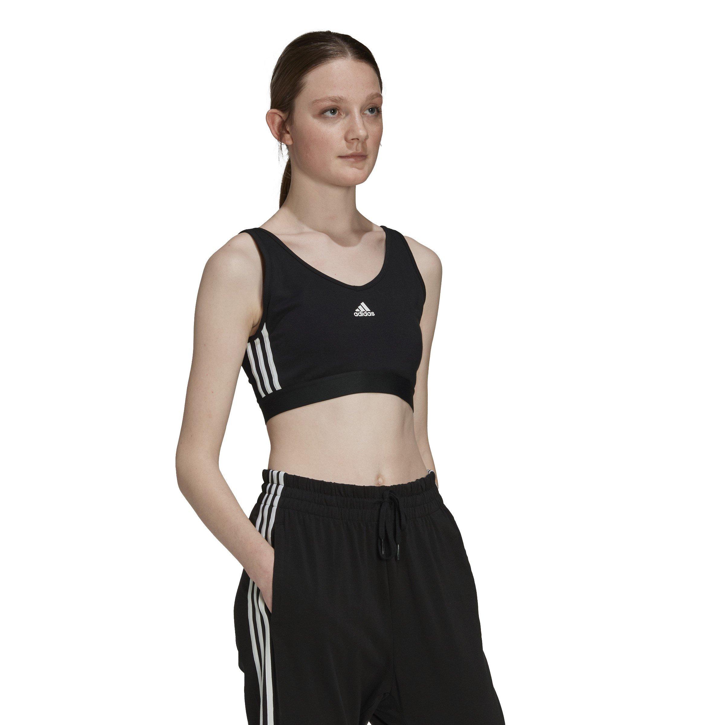 Black/White - adidas - 3-Stripes Crop Top With Removable Pads - 4
