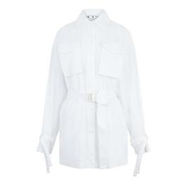 Off White Poplin Short Sleeve  Cargo Shirt Dress