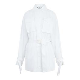 Off White Women's Short-Sleeve Cargo Shirt Dress, Poplin Fabric